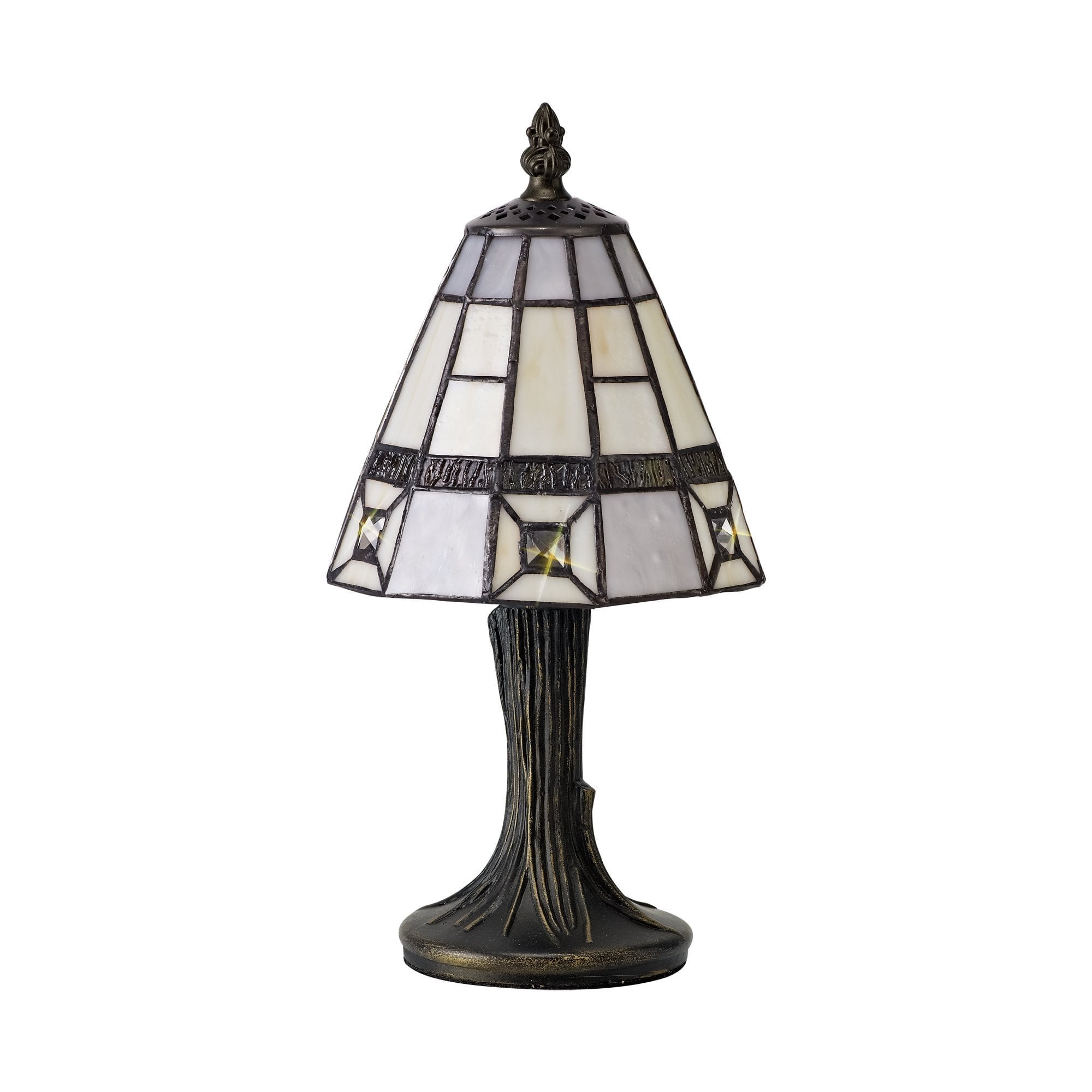 Tiffany Table Lamp, 1 x E14, Cream/Grey/Clear Crystal Shade