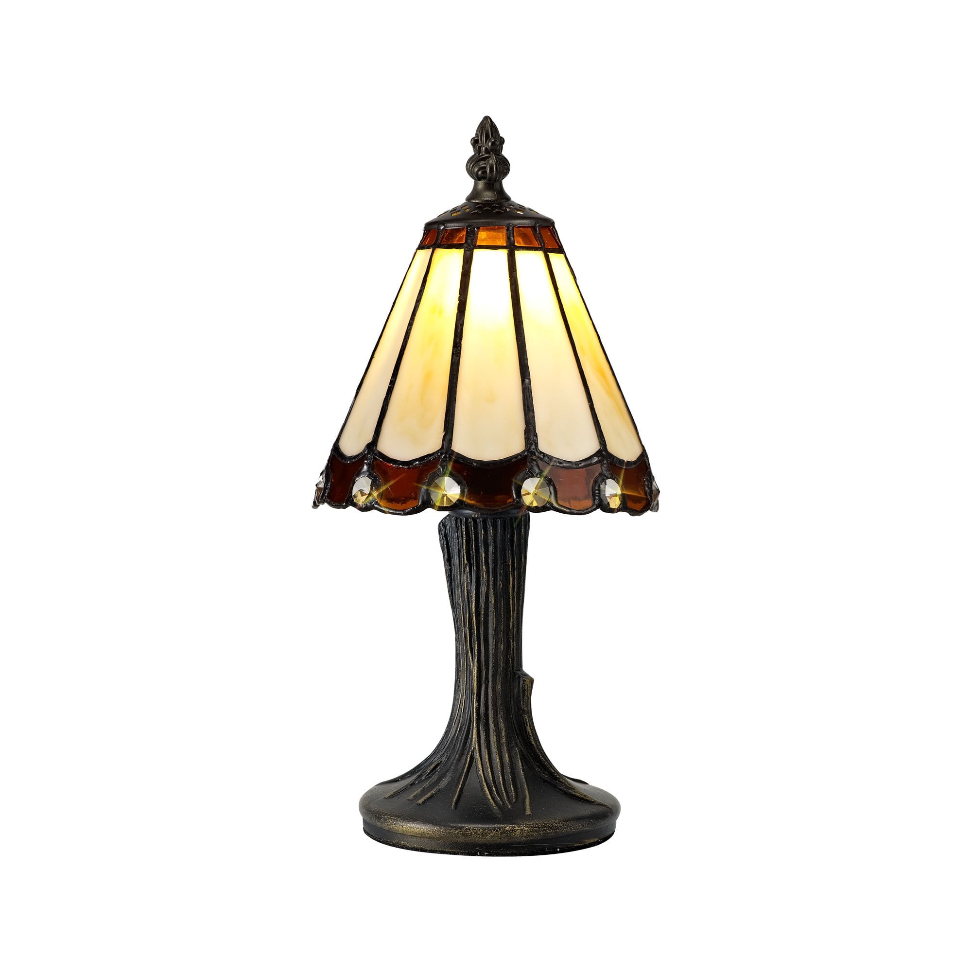 Tiffany Table Lamp, 1 x E14, Cream/Brown/Clear Crystal Shade