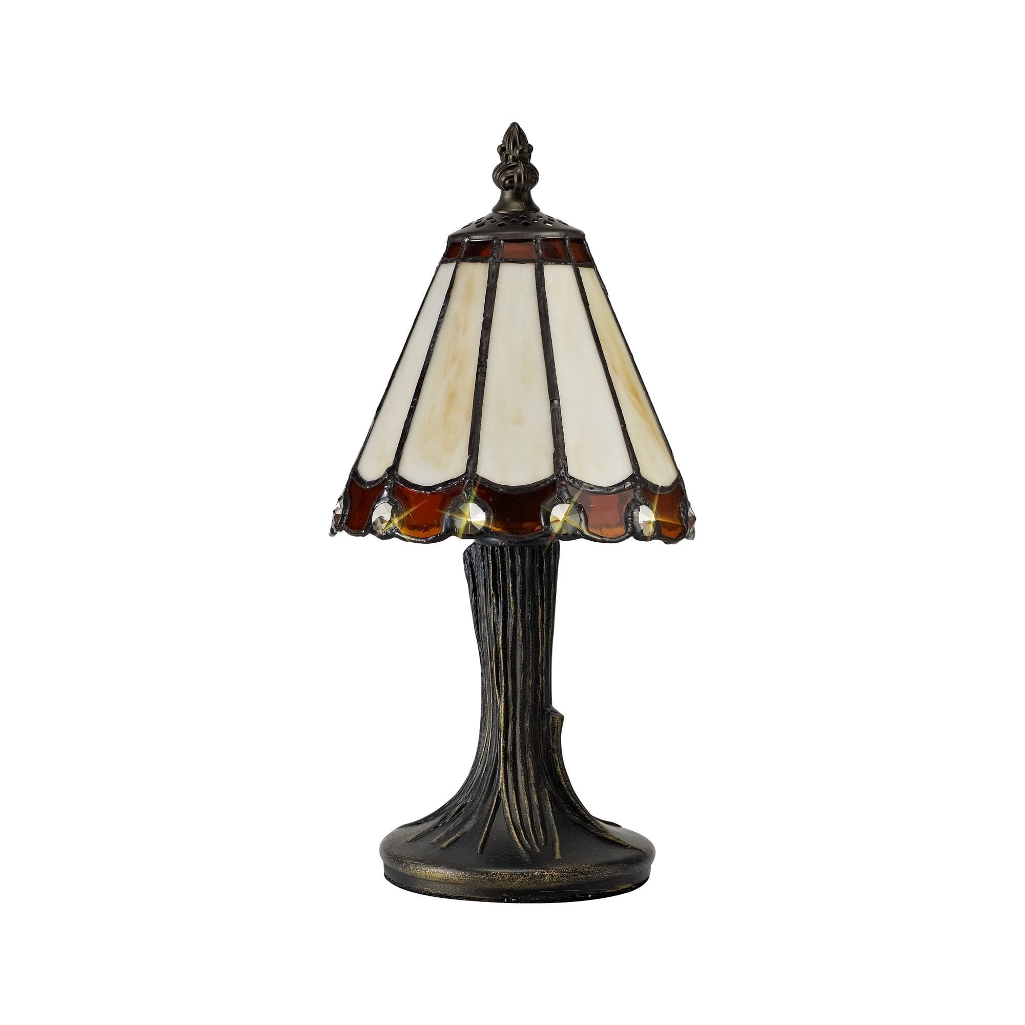 Tiffany Table Lamp, 1 x E14, Cream/Brown/Clear Crystal Shade