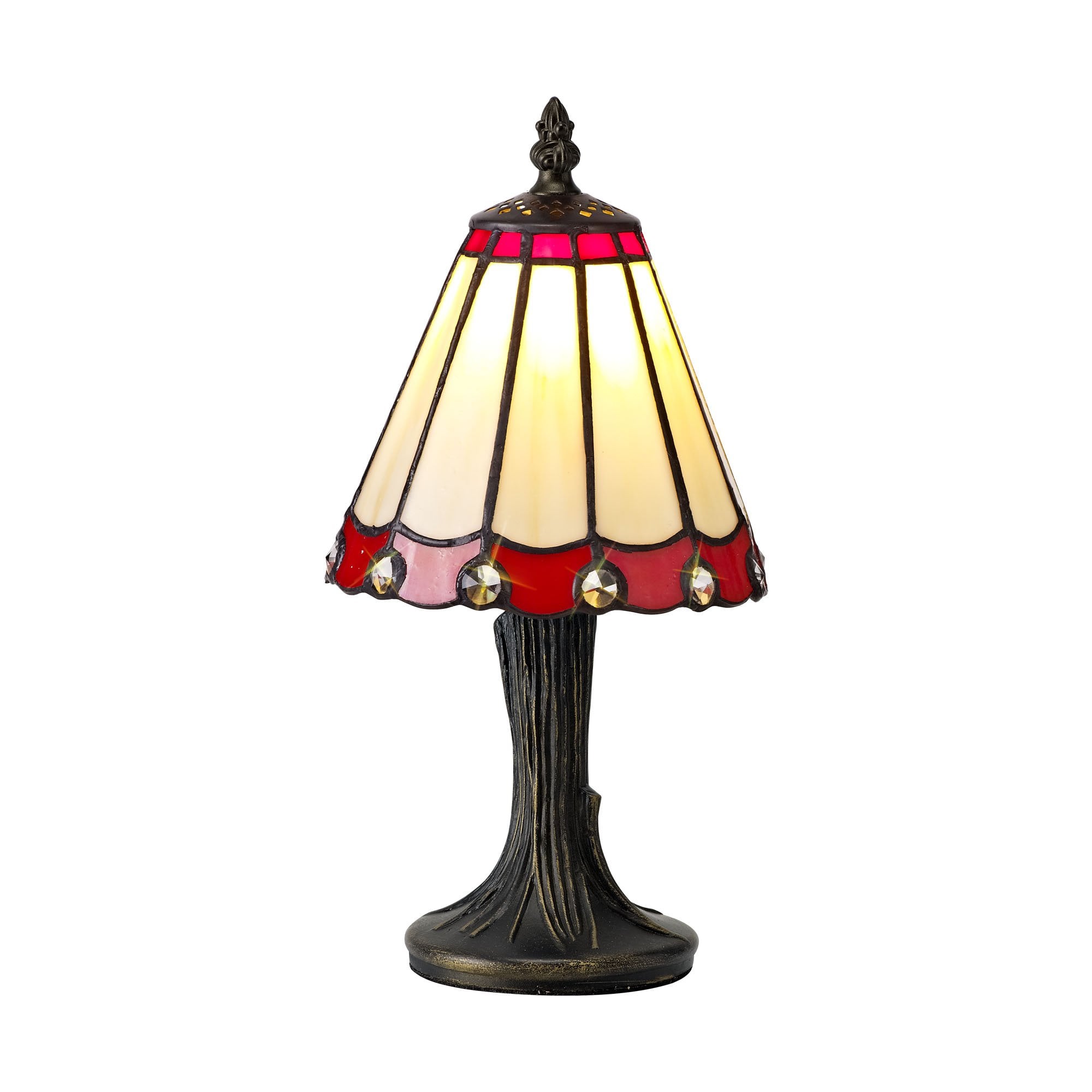 Tiffany Table Lamp, 1 x E14, Cream/Red/Clear Crystal Shade