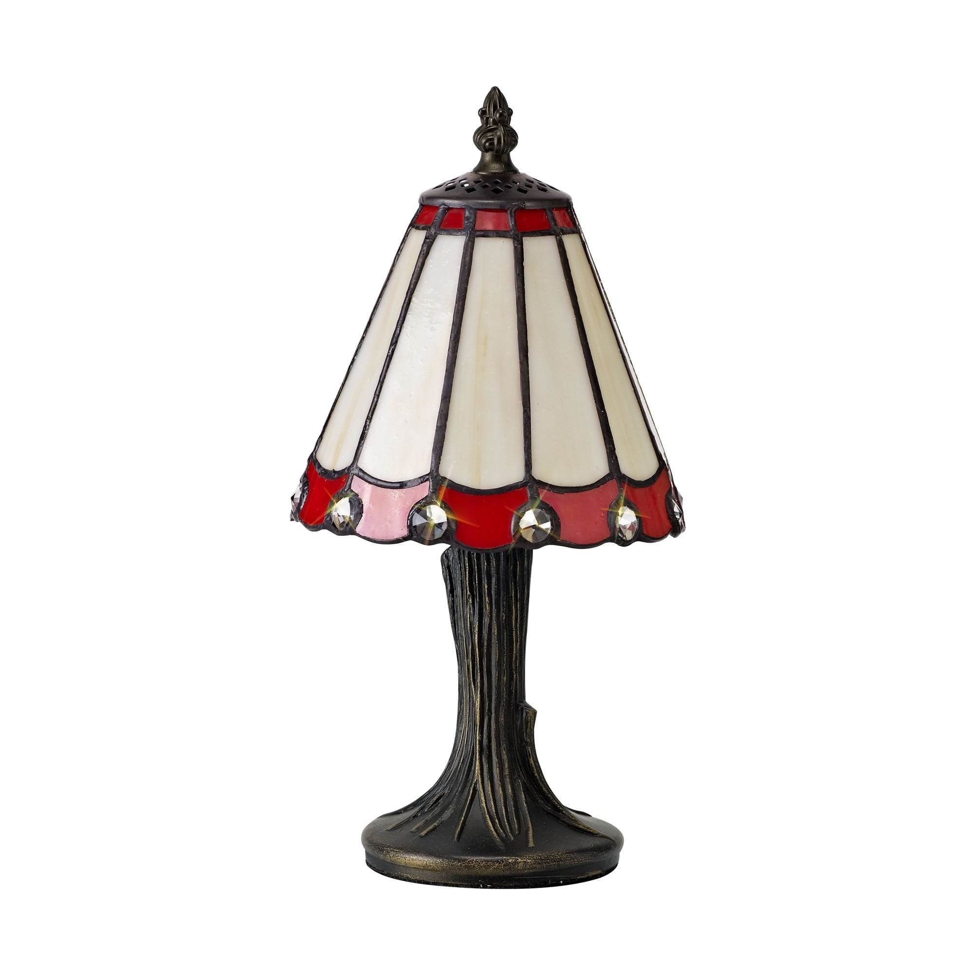 Tiffany Table Lamp, 1 x E14, Cream/Red/Clear Crystal Shade