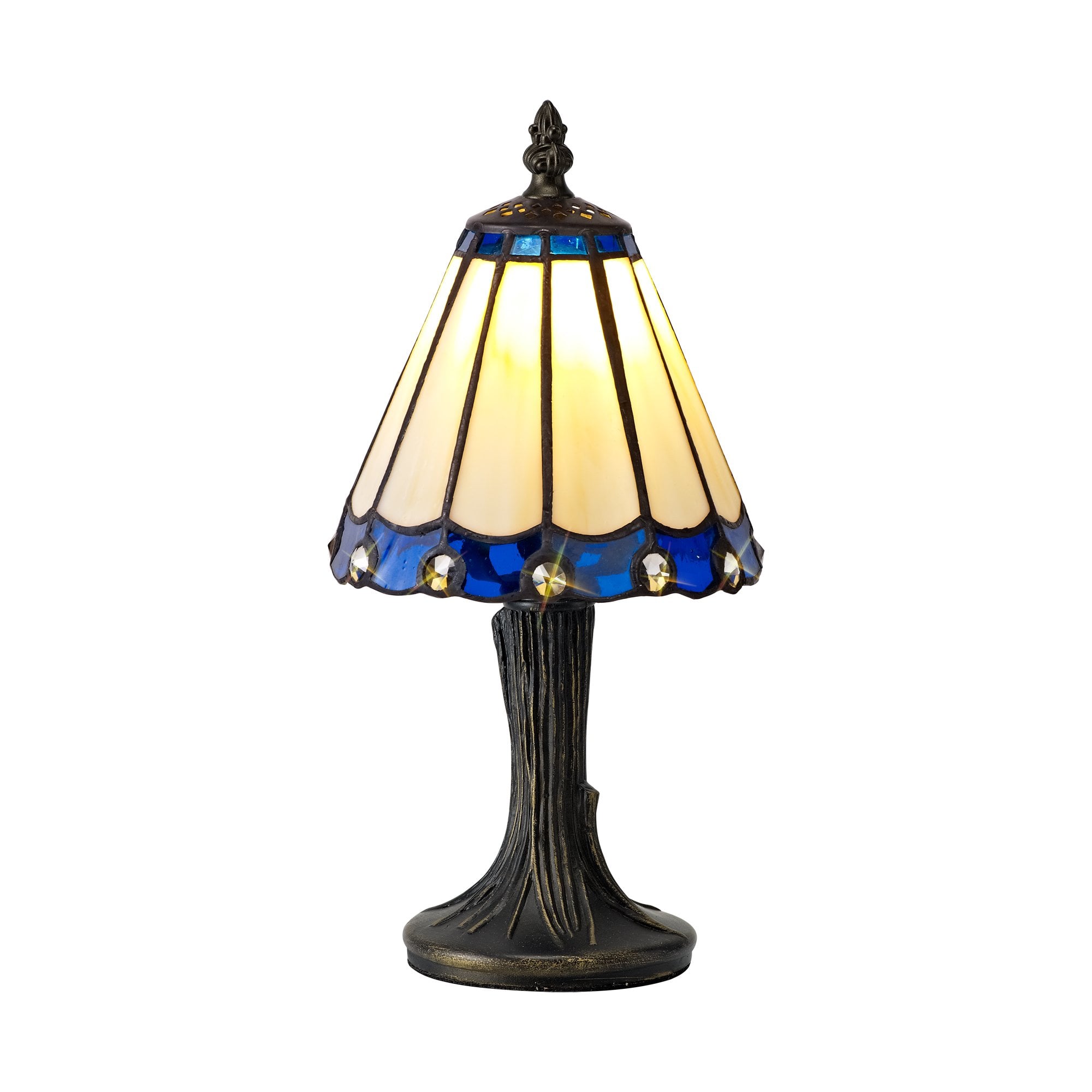 Tiffany Table Lamp, 1 x E14, Cream/Blue/Clear Crystal Shade