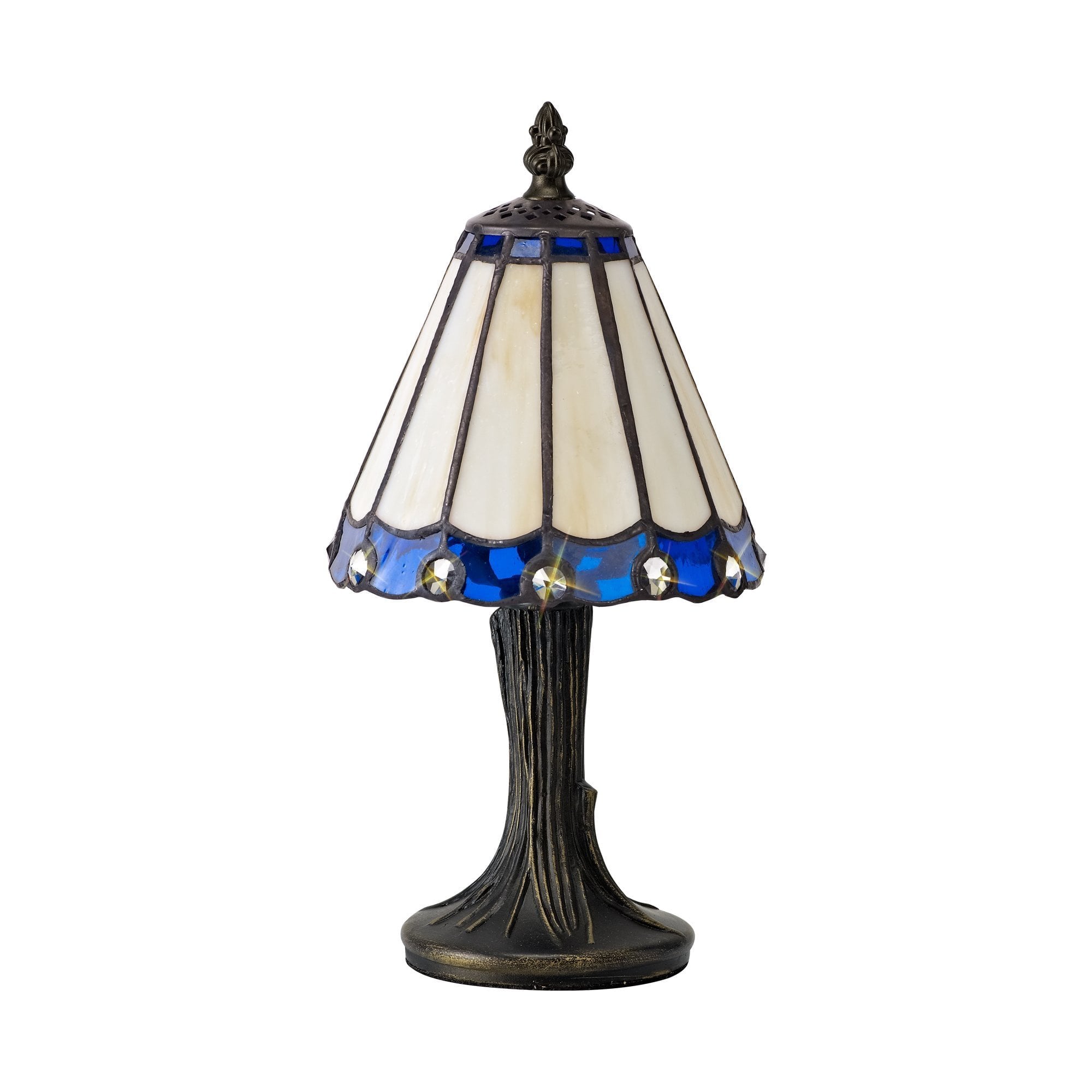 Tiffany Table Lamp, 1 x E14, Cream/Blue/Clear Crystal Shade