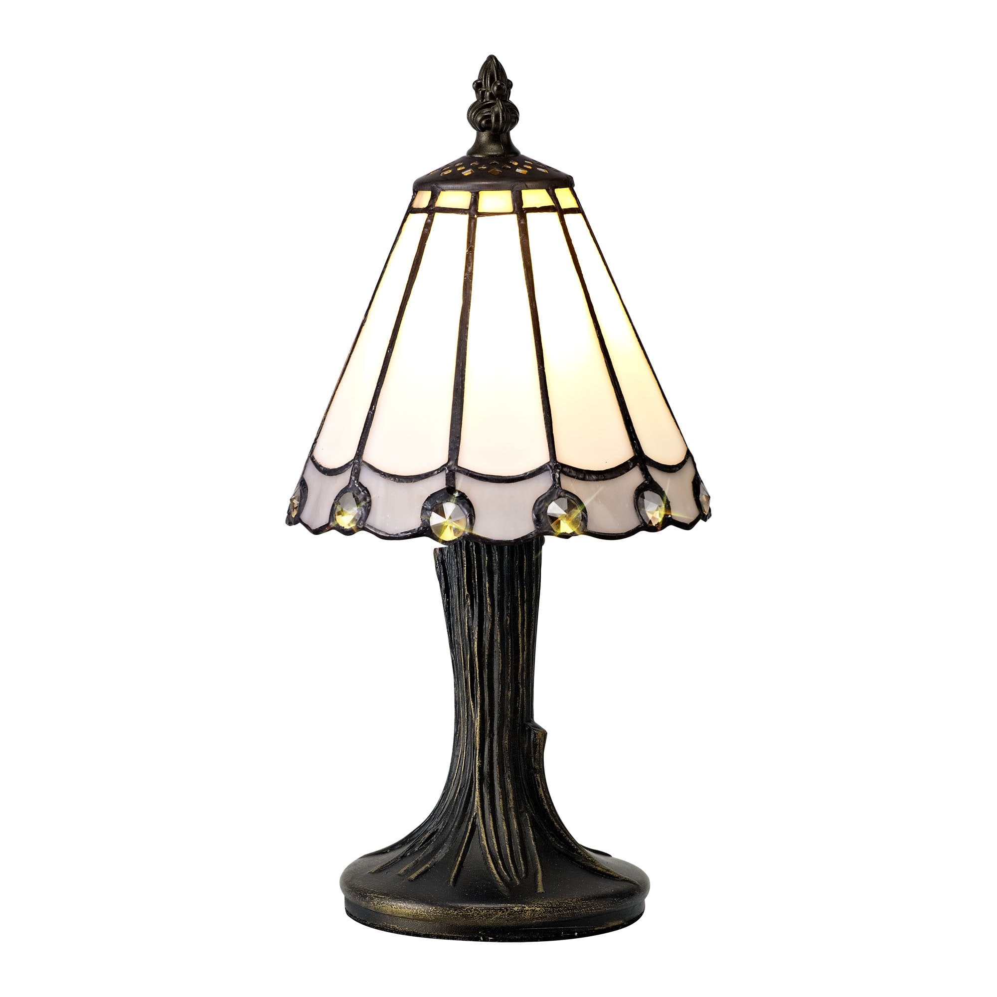 Tiffany Table Lamp, 1 x E14, White/Grey/Clear Crystal Shade