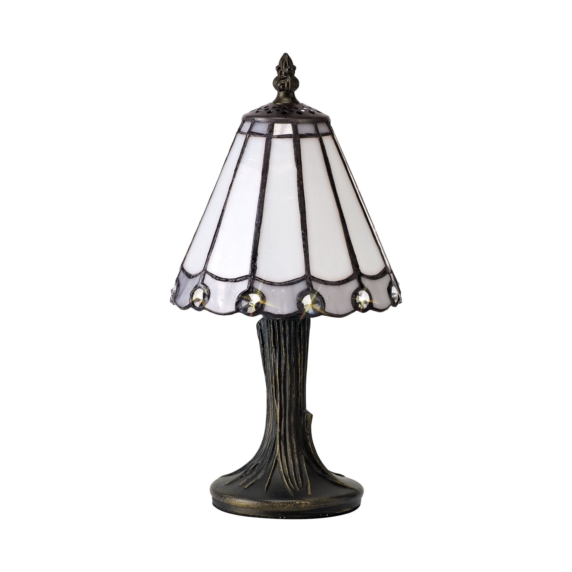 Tiffany Table Lamp, 1 x E14, White/Grey/Clear Crystal Shade