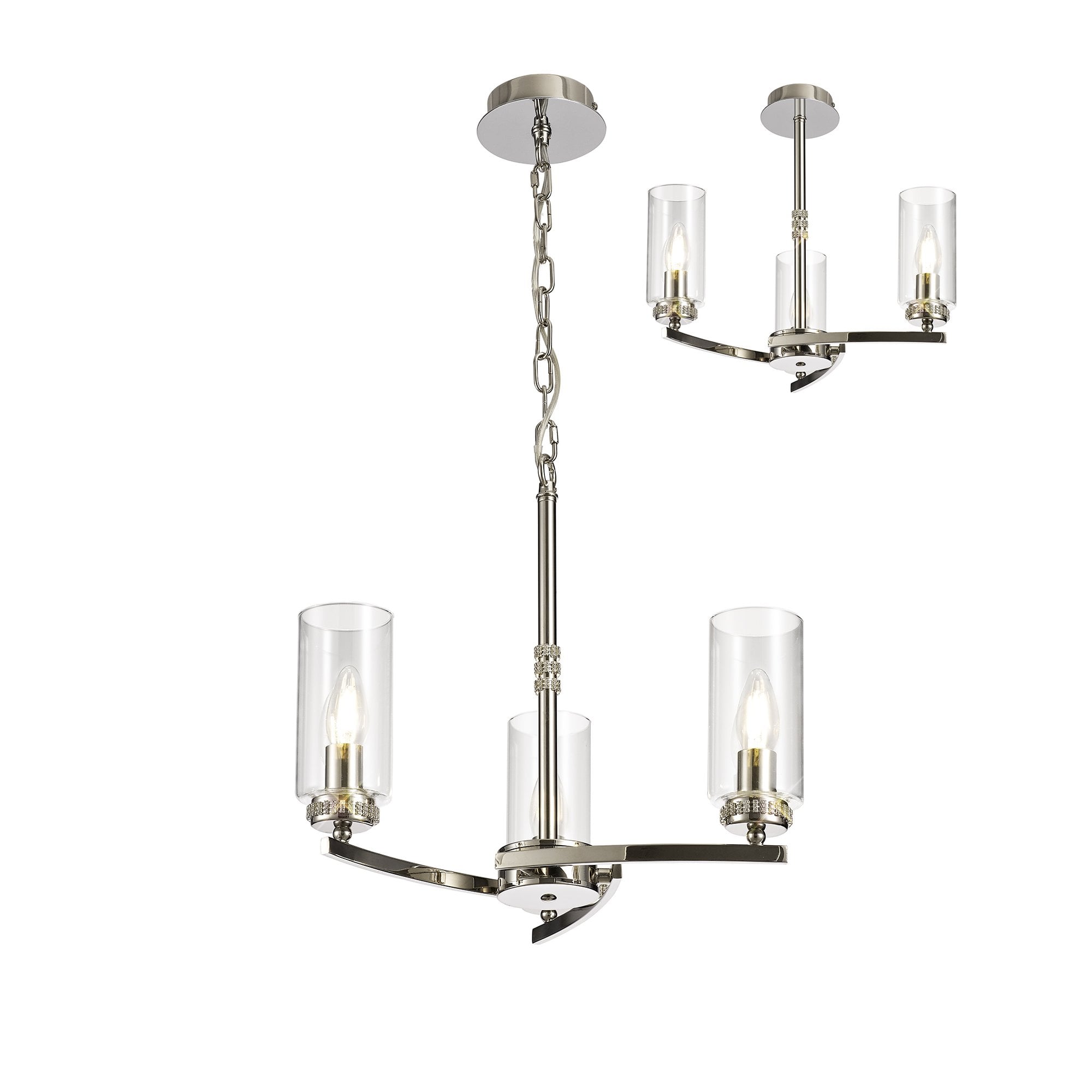 Pendant/Semi Ceiling, 3 x E14, Polished Nickel