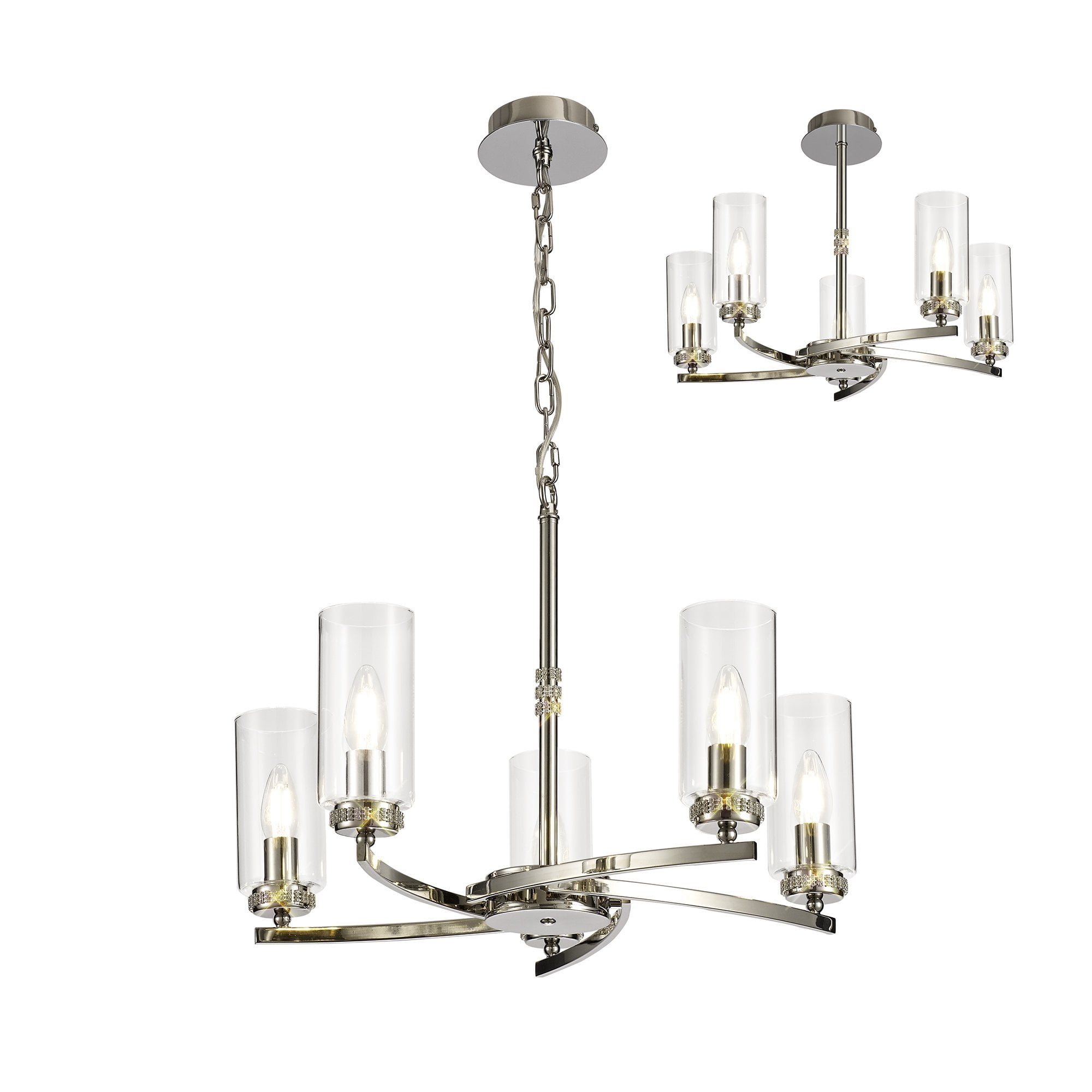 Pendant/Semi Ceiling, 5 x E14, Polished Nickel