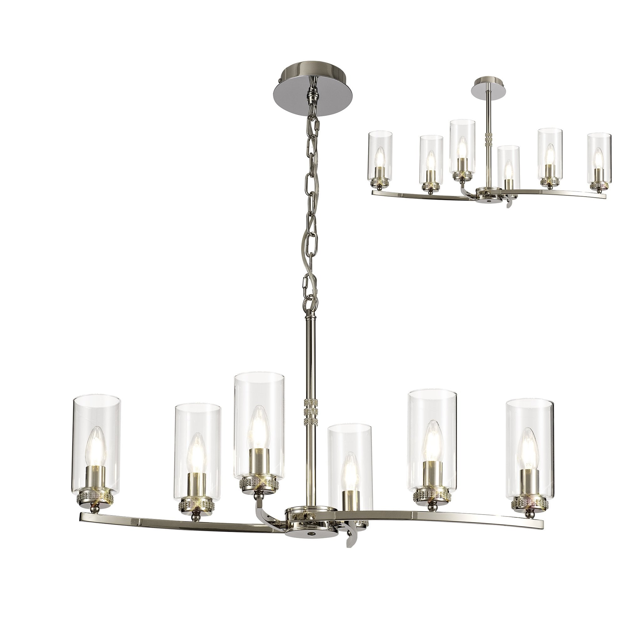 Pendant/Semi Ceiling, 6 x E14, Polished Nickel