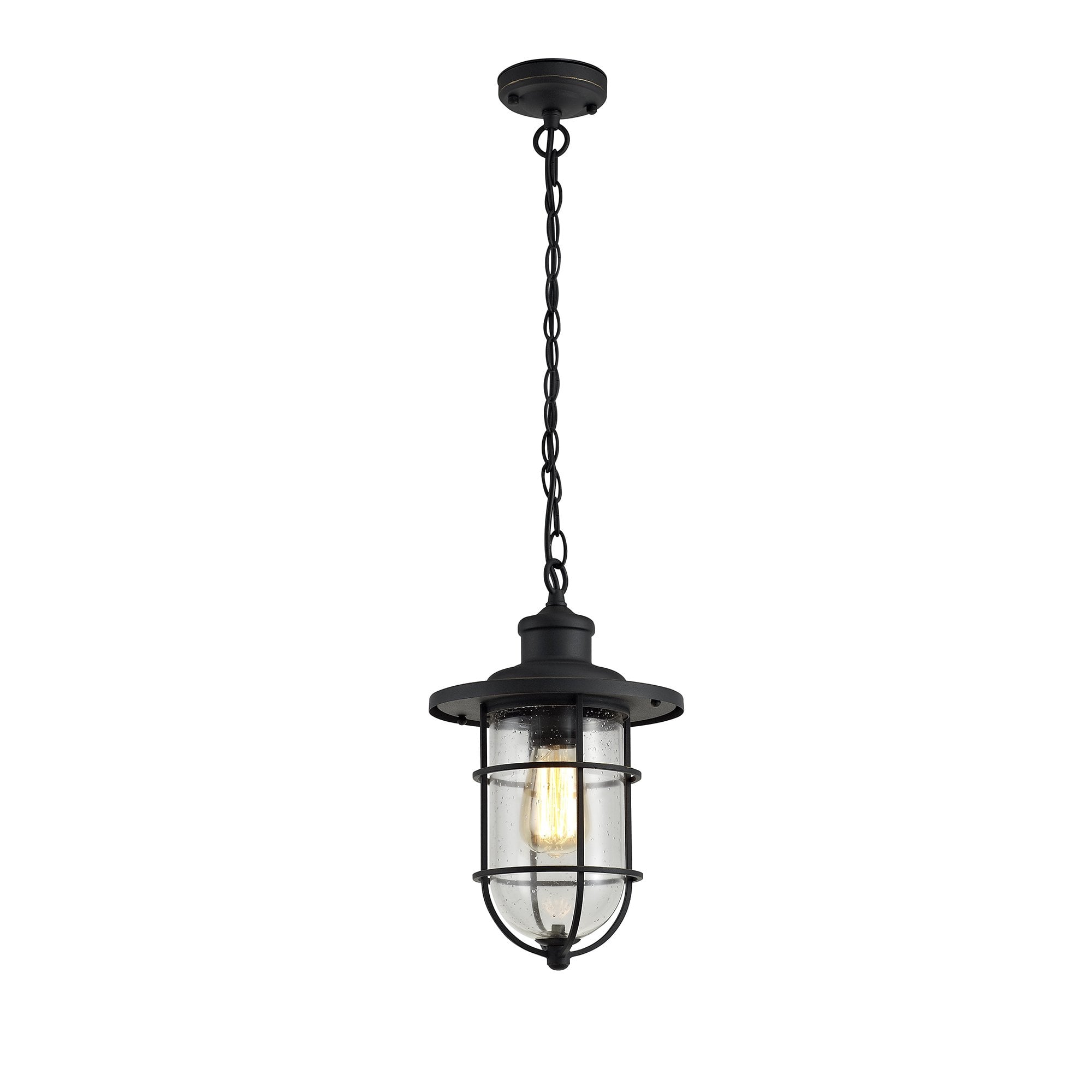 Pendant, 1 x E27, Black/Gold With Seeded Clear Glass, IP54, 2yrs Warranty