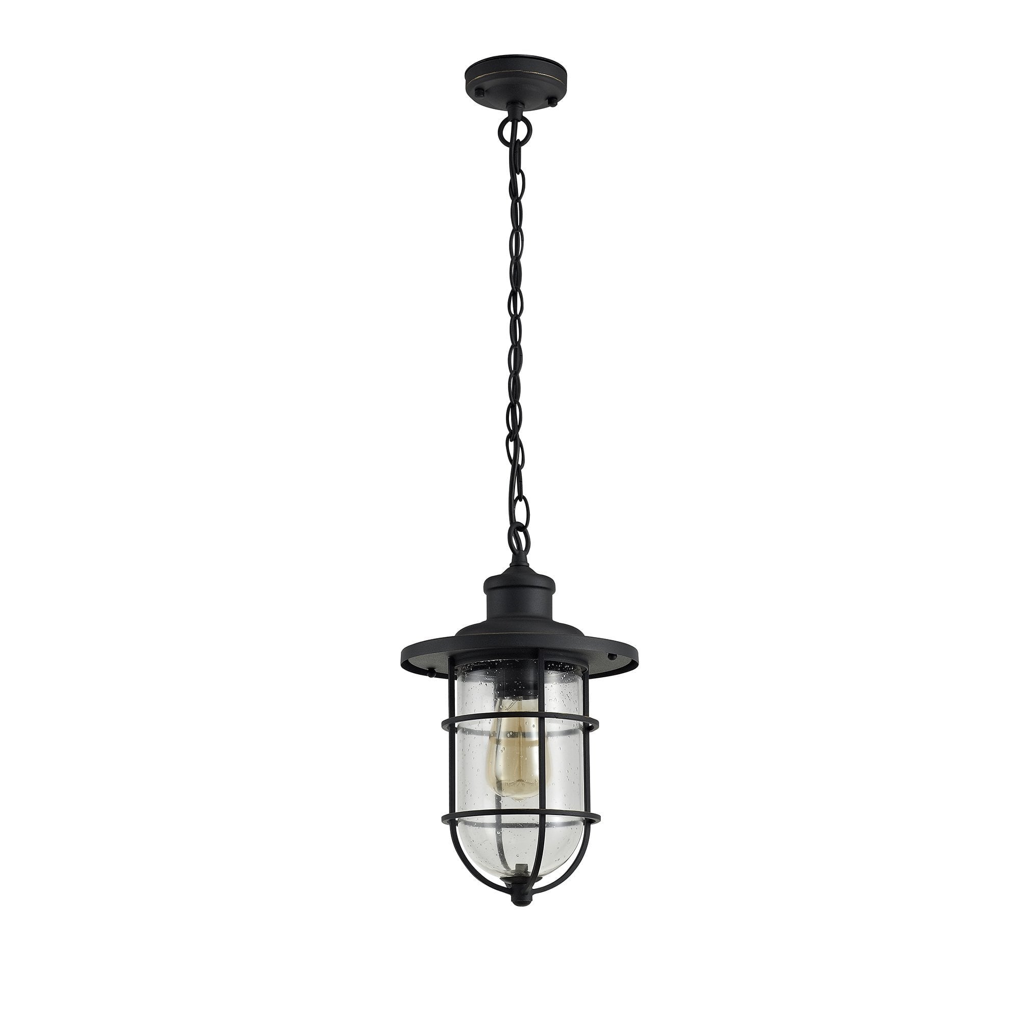 Pendant, 1 x E27, Black/Gold With Seeded Clear Glass, IP54, 2yrs Warranty