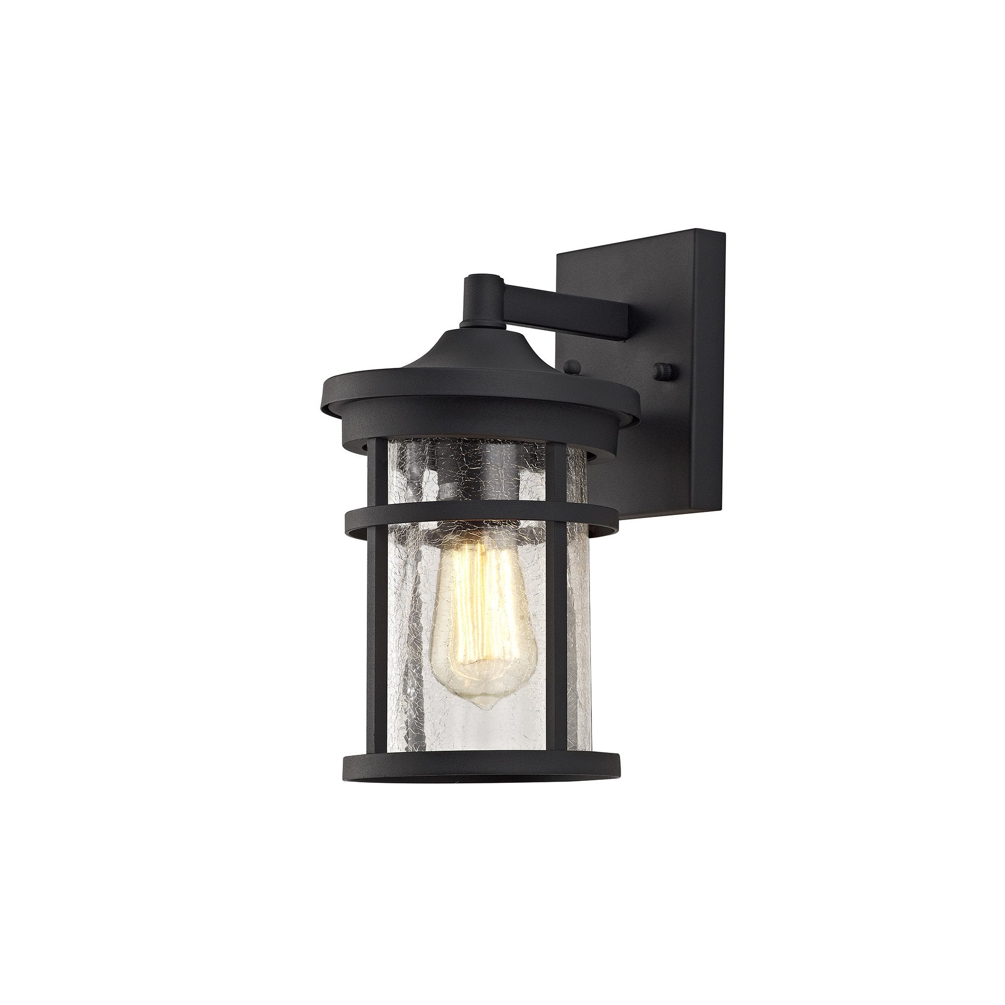 Wall Lamp, 1 x E27, Black/Clear Crackled Glass, IP54, 2yrs Warranty