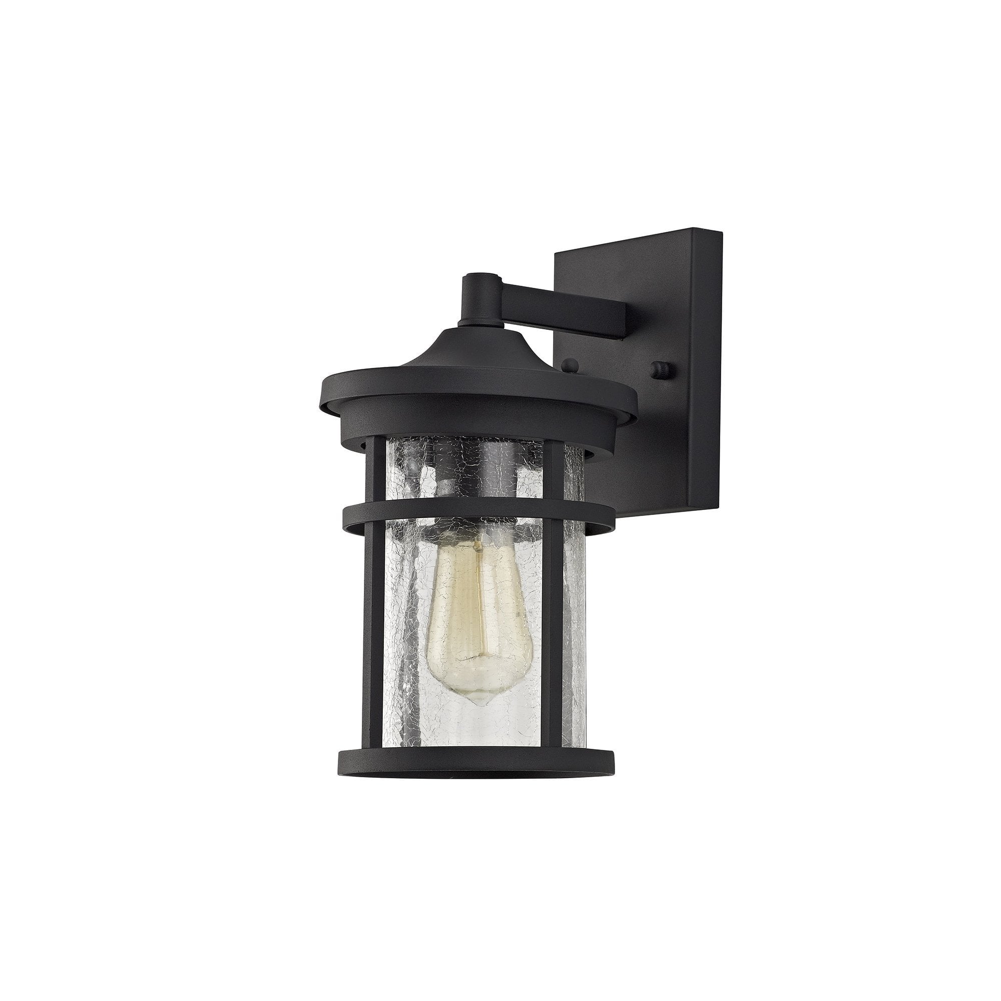 Wall Lamp, 1 x E27, Black/Clear Crackled Glass, IP54, 2yrs Warranty