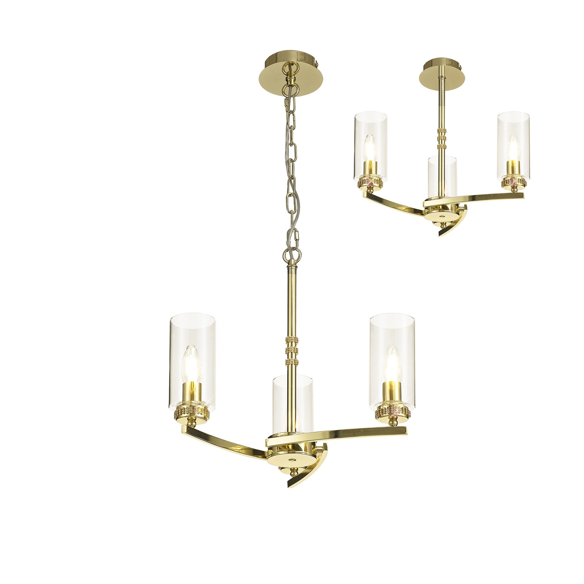 Pendant/Semi Ceiling, 3 x E14, Polished Gold