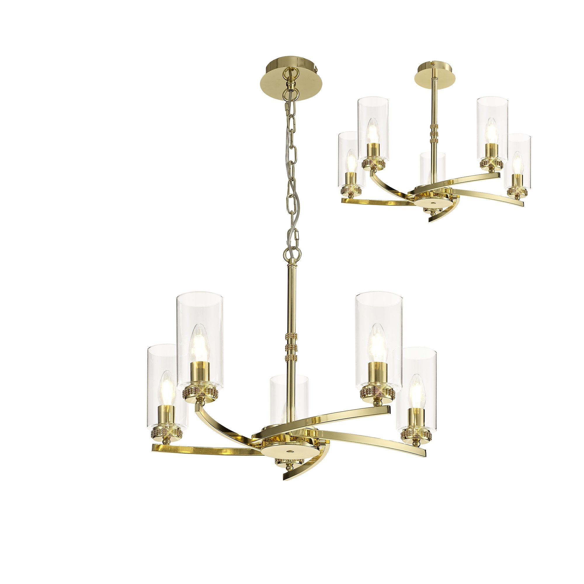 Pendant/Semi Ceiling, 5 x E14, Polished Gold