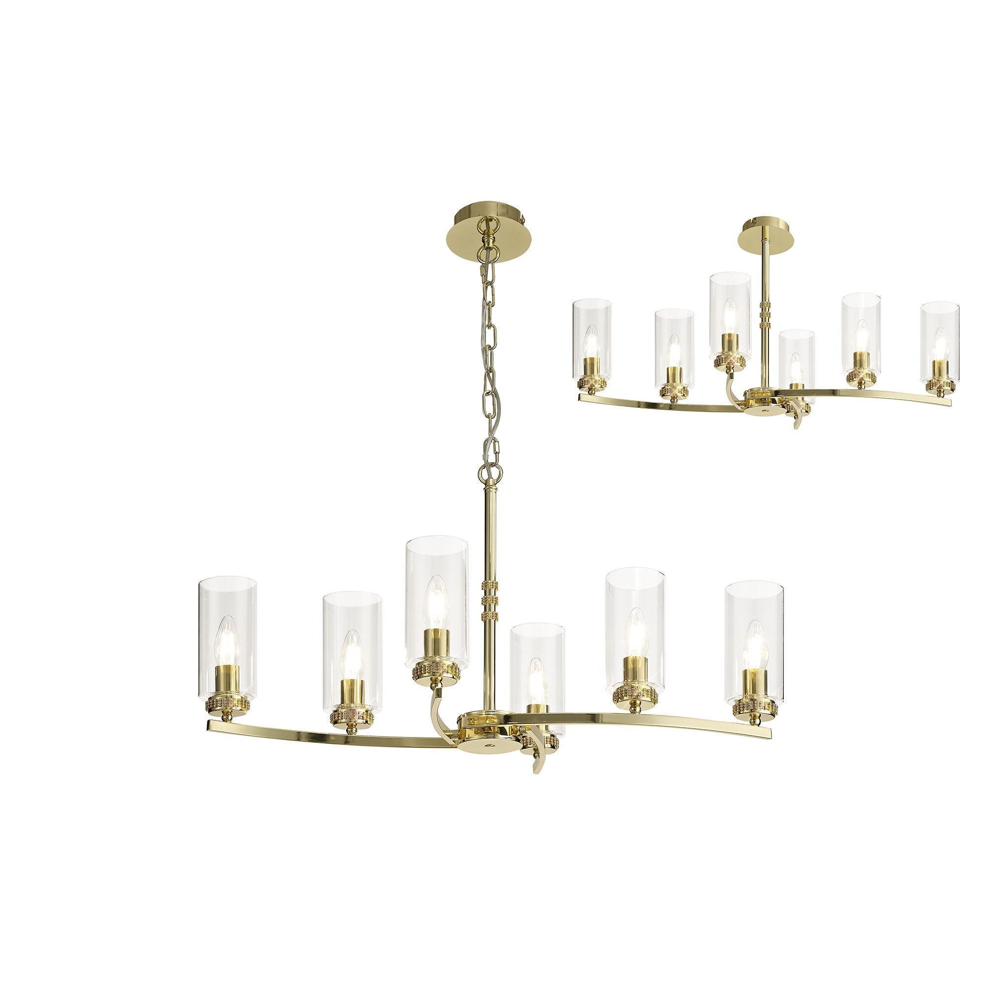 Pendant/Semi Ceiling, 6 x E14, Polished Gold