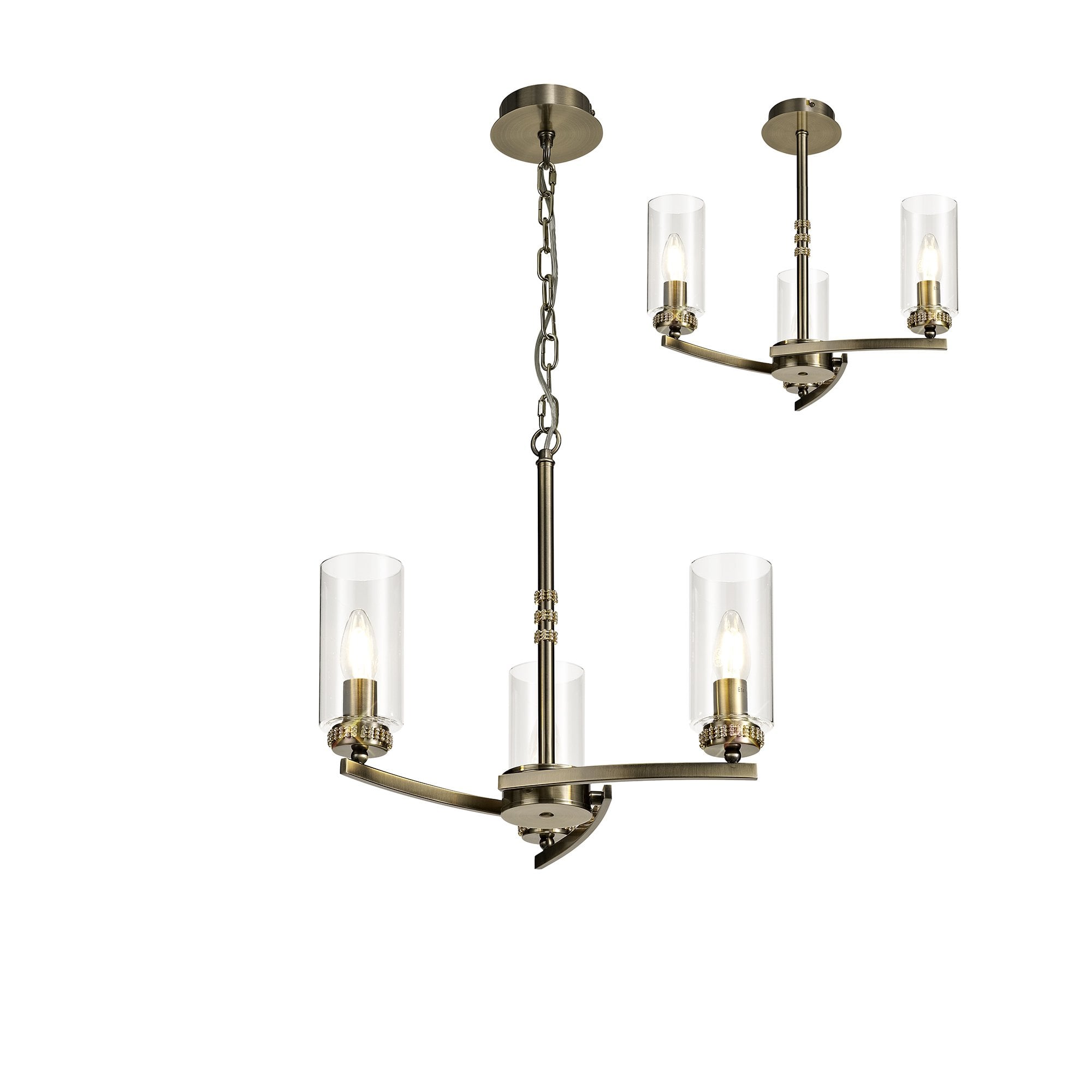 Pendant/Semi Ceiling, 3 x E14, Antique Brass