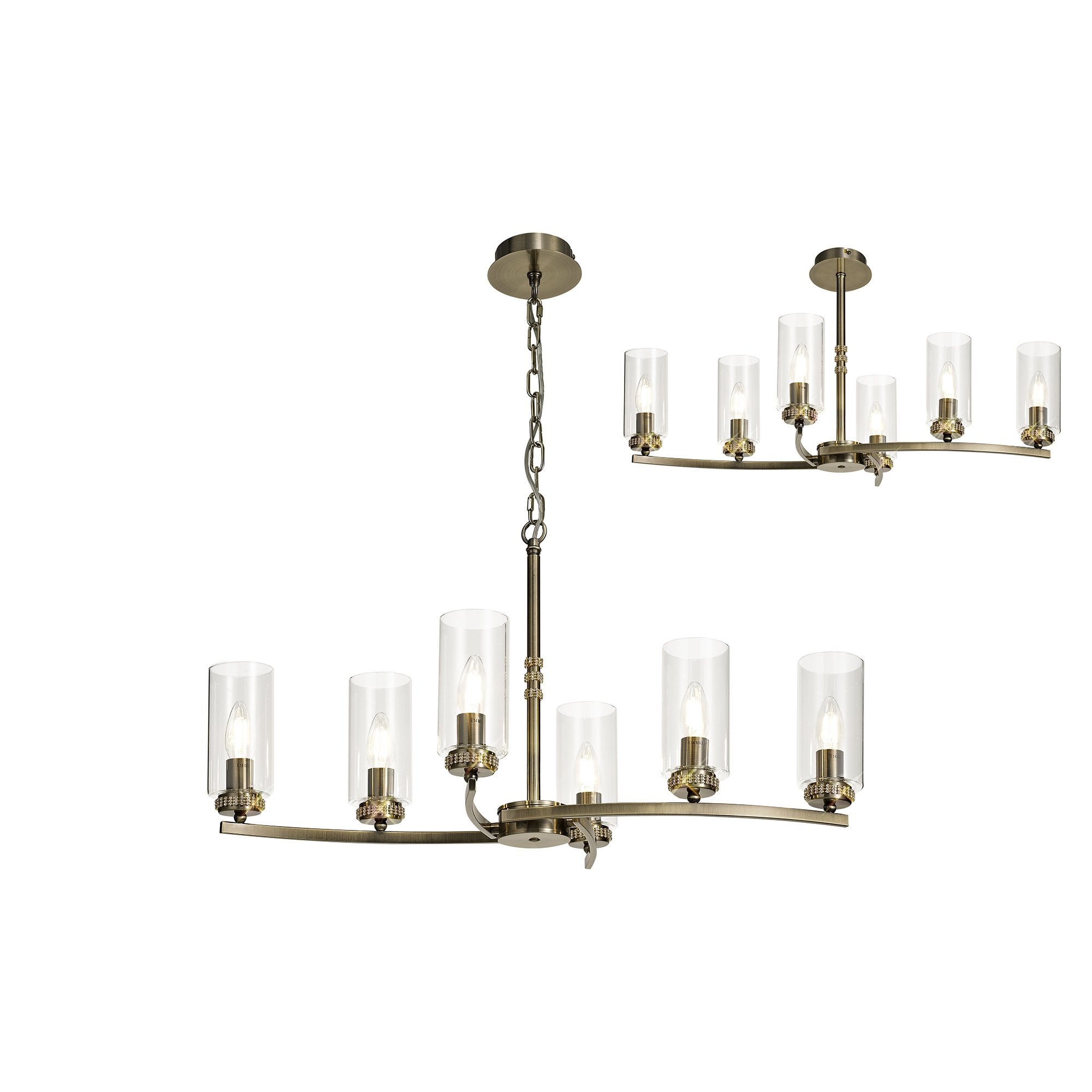 Pendant/Semi Ceiling, 6 x E14, Antique Brass