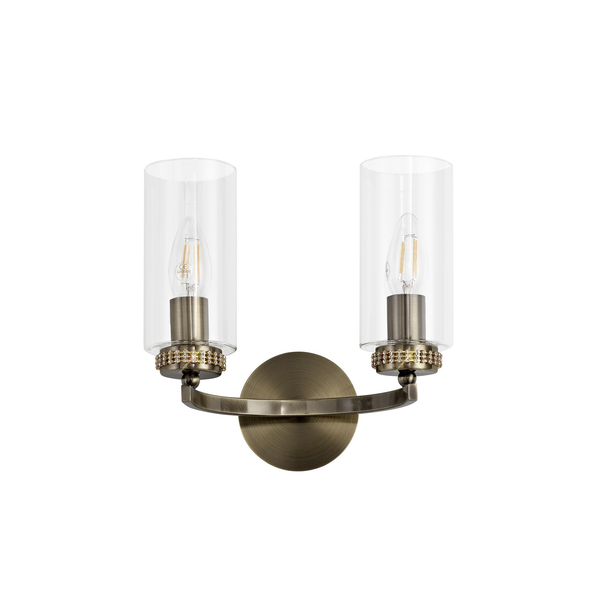 Wall Lamp Switched, 2 x E14, Antique Brass