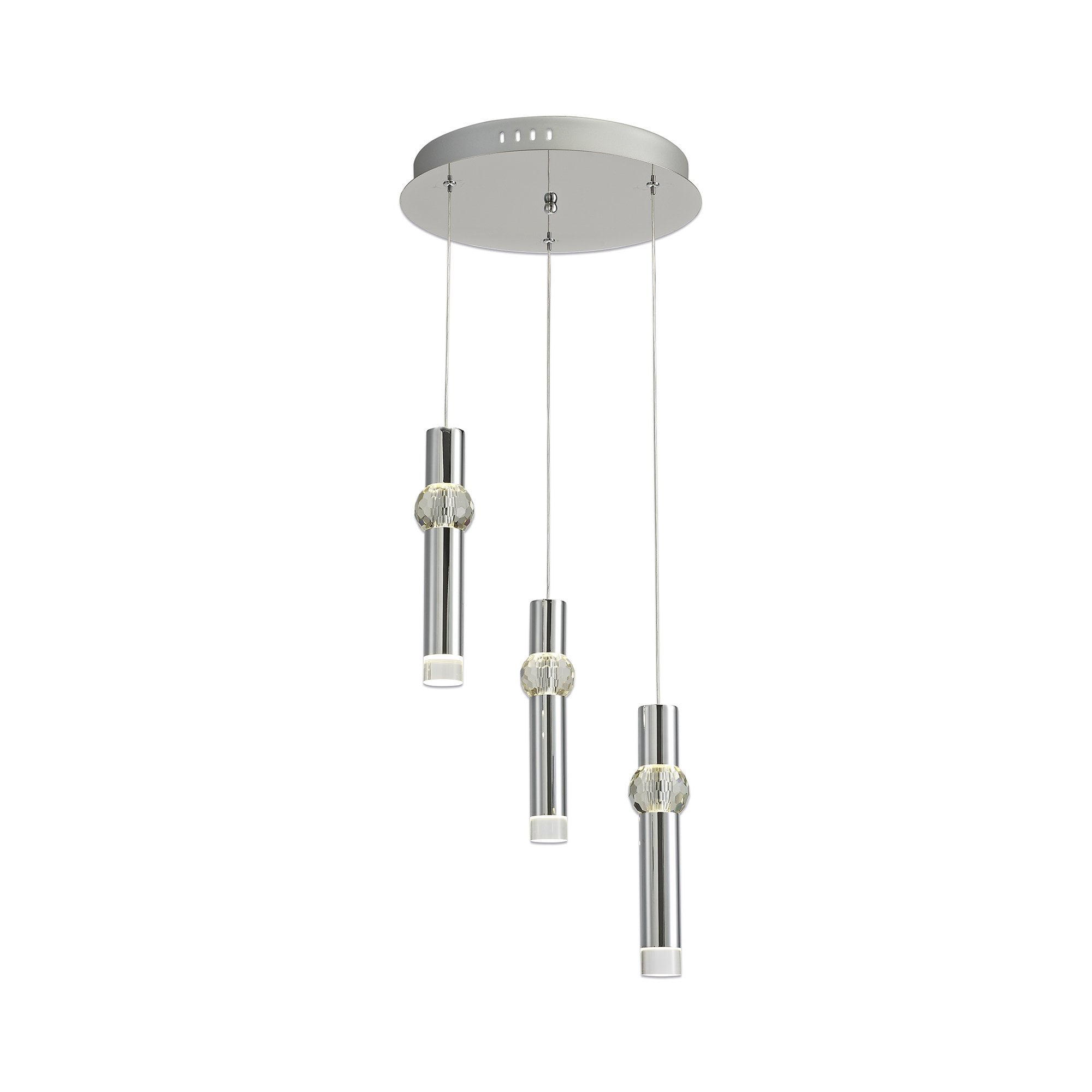 3 Light Round Pendant, 3 x 5W LED, 3000K, 268lm, Polished Chrome, 3yrs Warranty