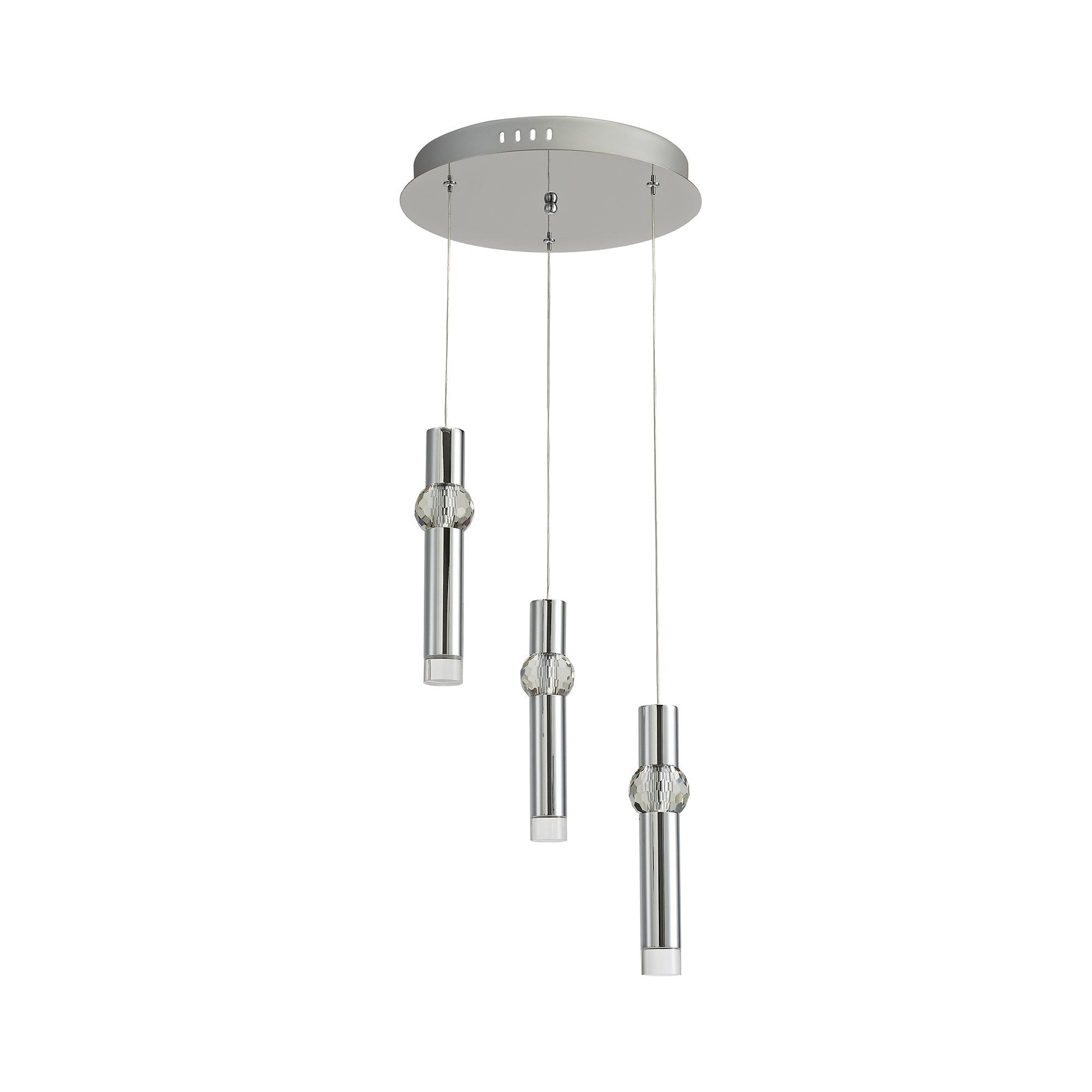 3 Light Round Pendant, 3 x 5W LED, 3000K, 268lm, Polished Chrome, 3yrs Warranty