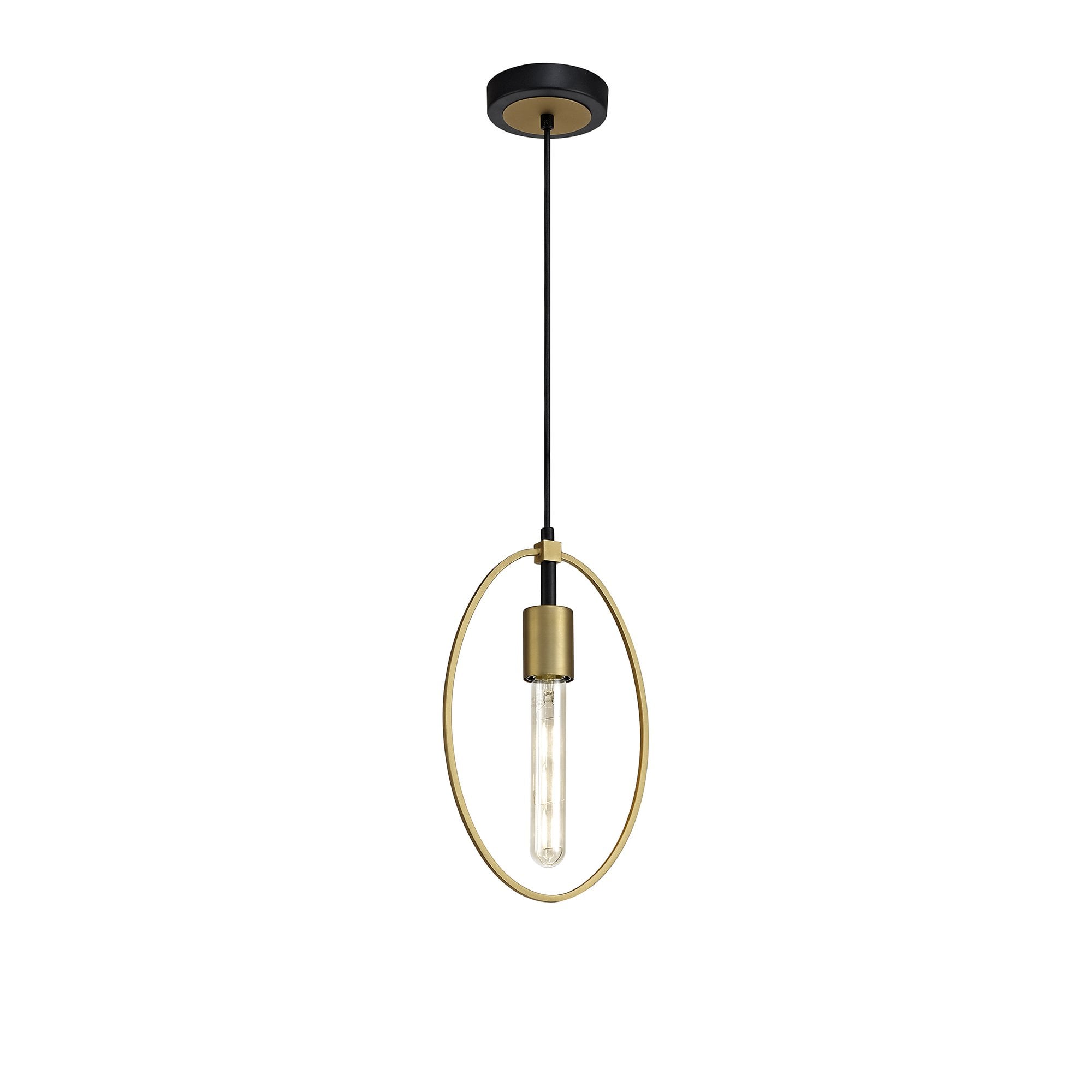 Single Small Circle Pendant, 1 Light E27, Sand Gold/Matt Black