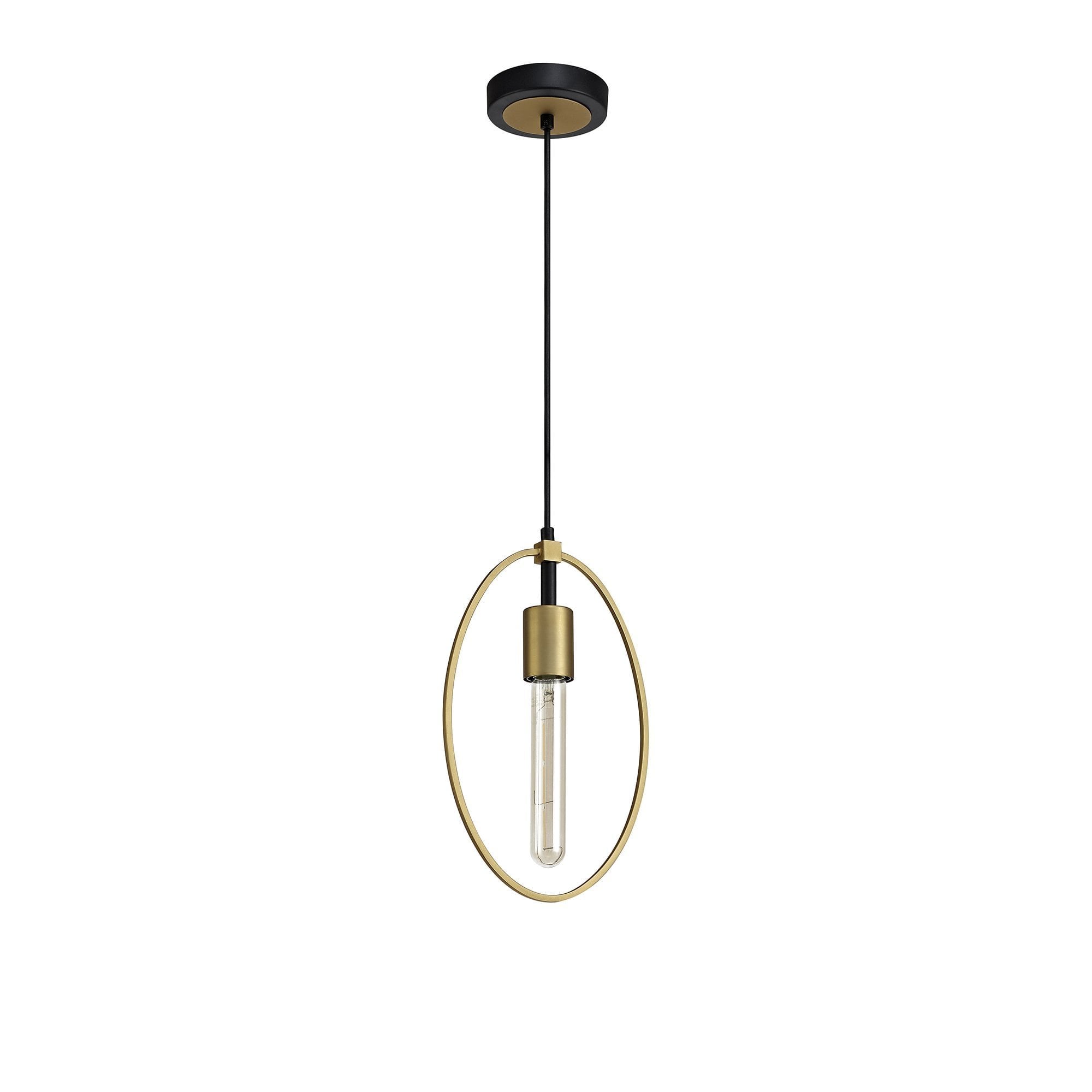 Single Small Circle Pendant, 1 Light E27, Sand Gold/Matt Black