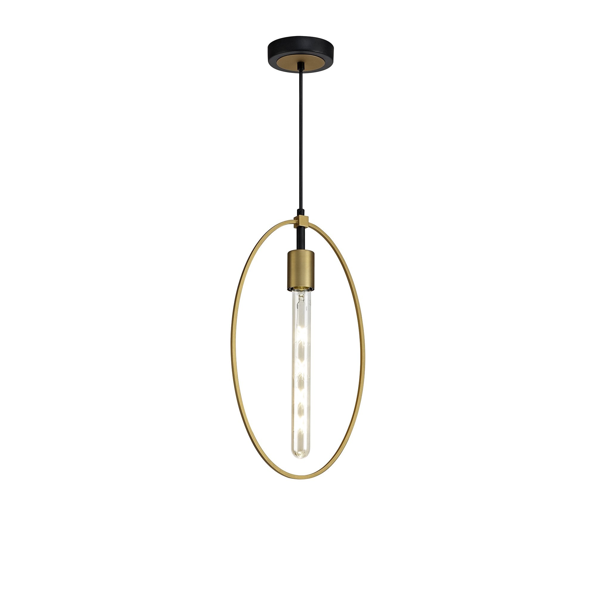 Single Large Circle Pendant, 1 Light E27, Sand Gold/Matt Black