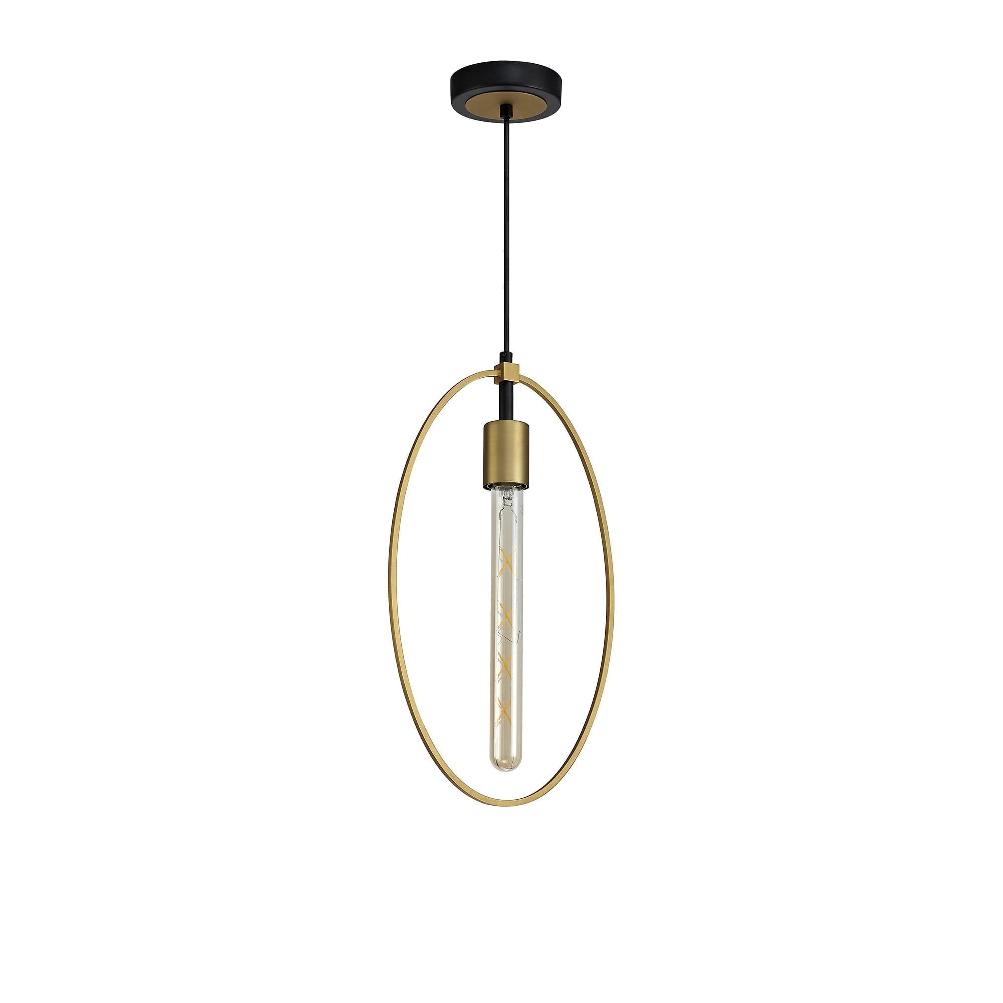 Single Large Circle Pendant, 1 Light E27, Sand Gold/Matt Black