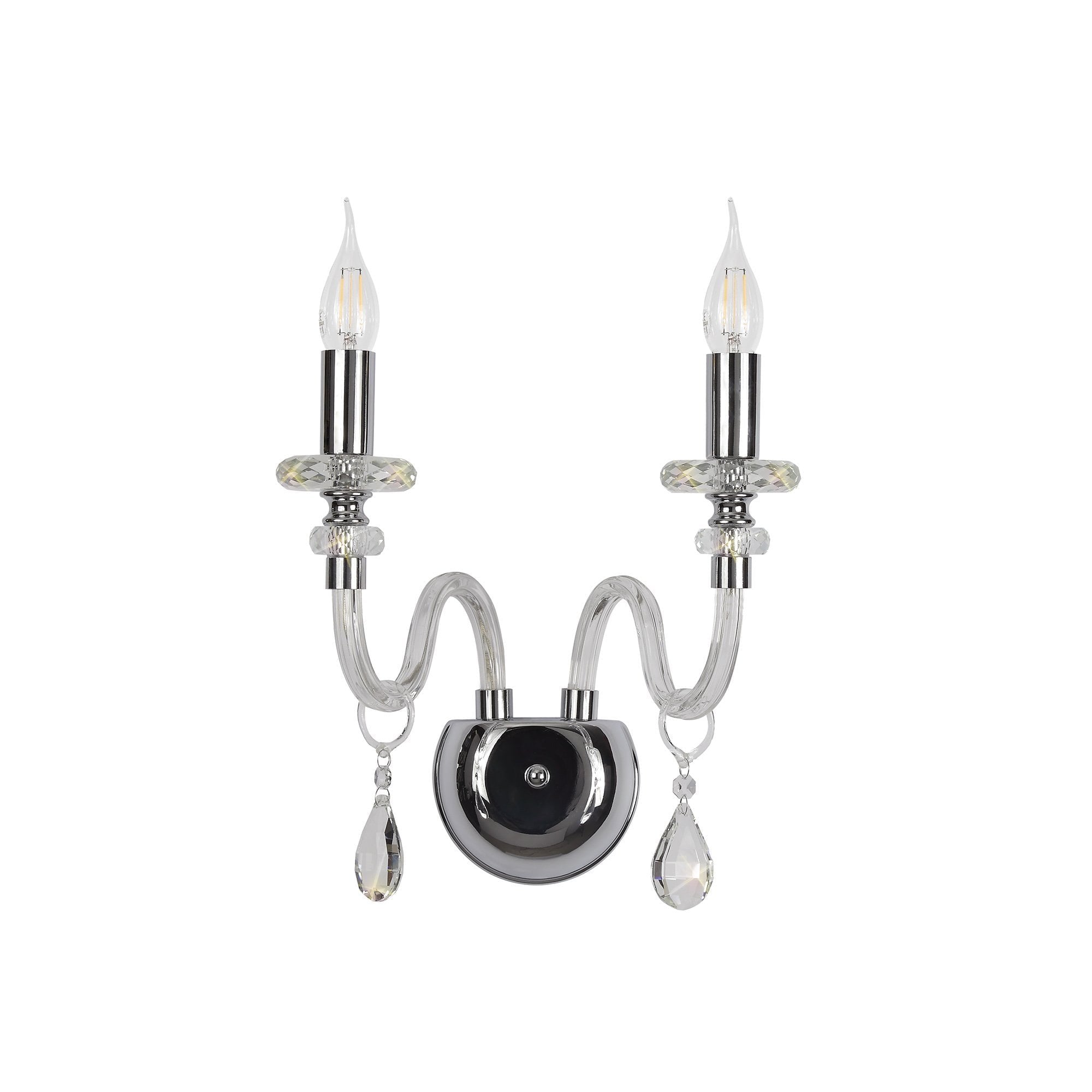 Wall Lamp, 2 Light E14, Polished Chrome/Clear Glass/Crystal