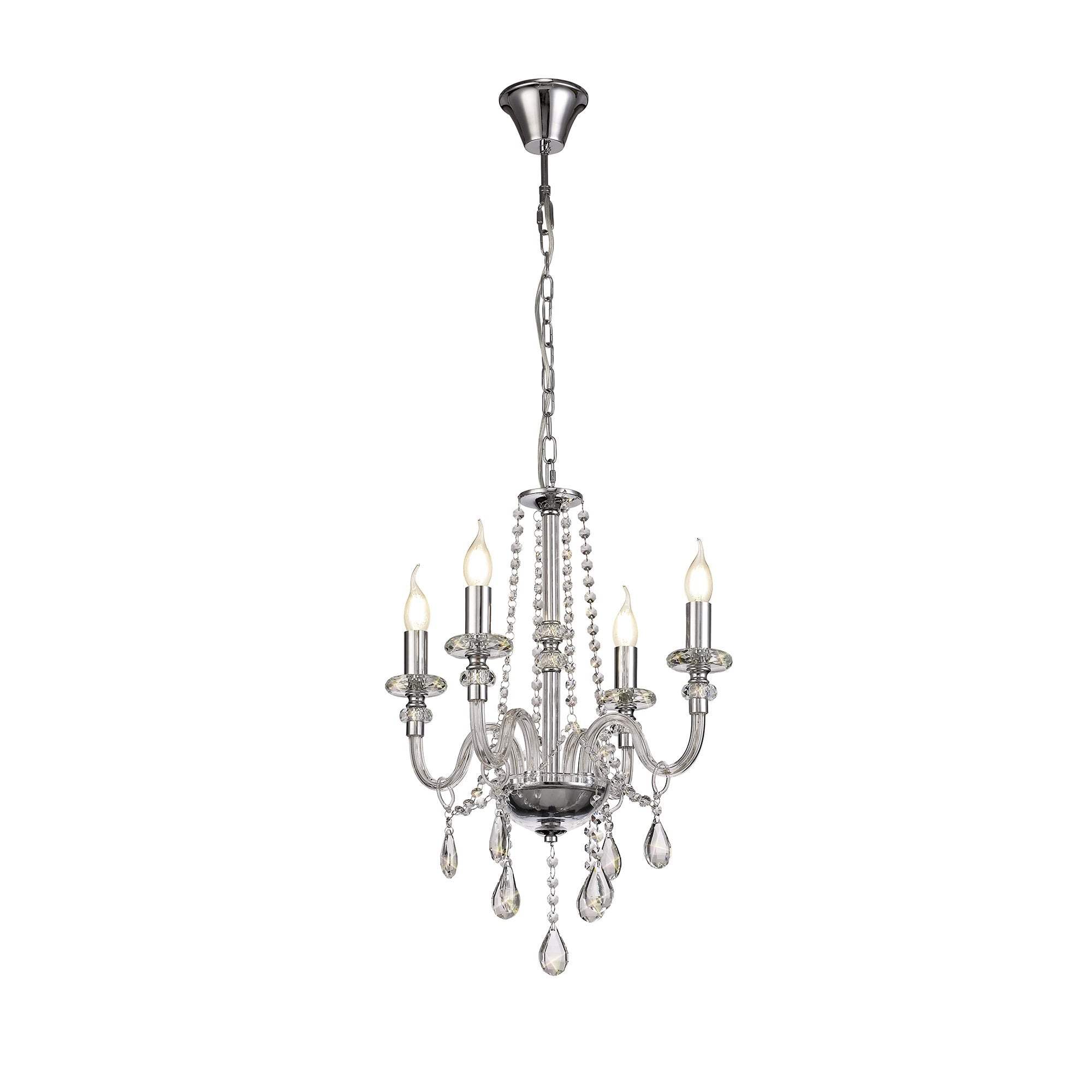 Chandelier Pendant, 4 Light E14, Polished Chrome/Clear Glass/Crystal