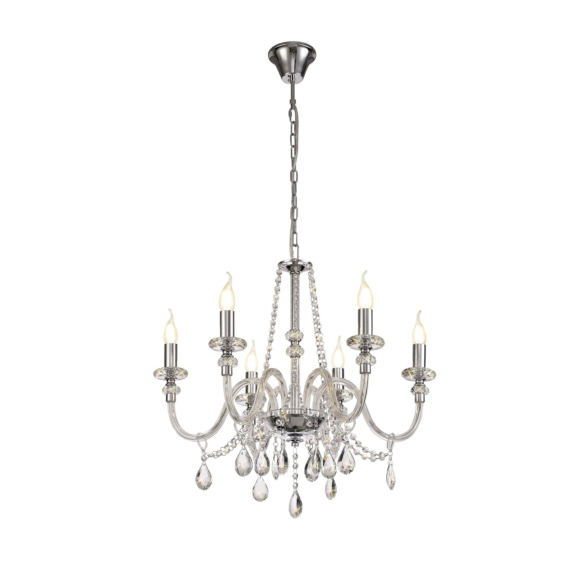 Traditional Chrome and Crystal Chandelier Pendant 6 Light