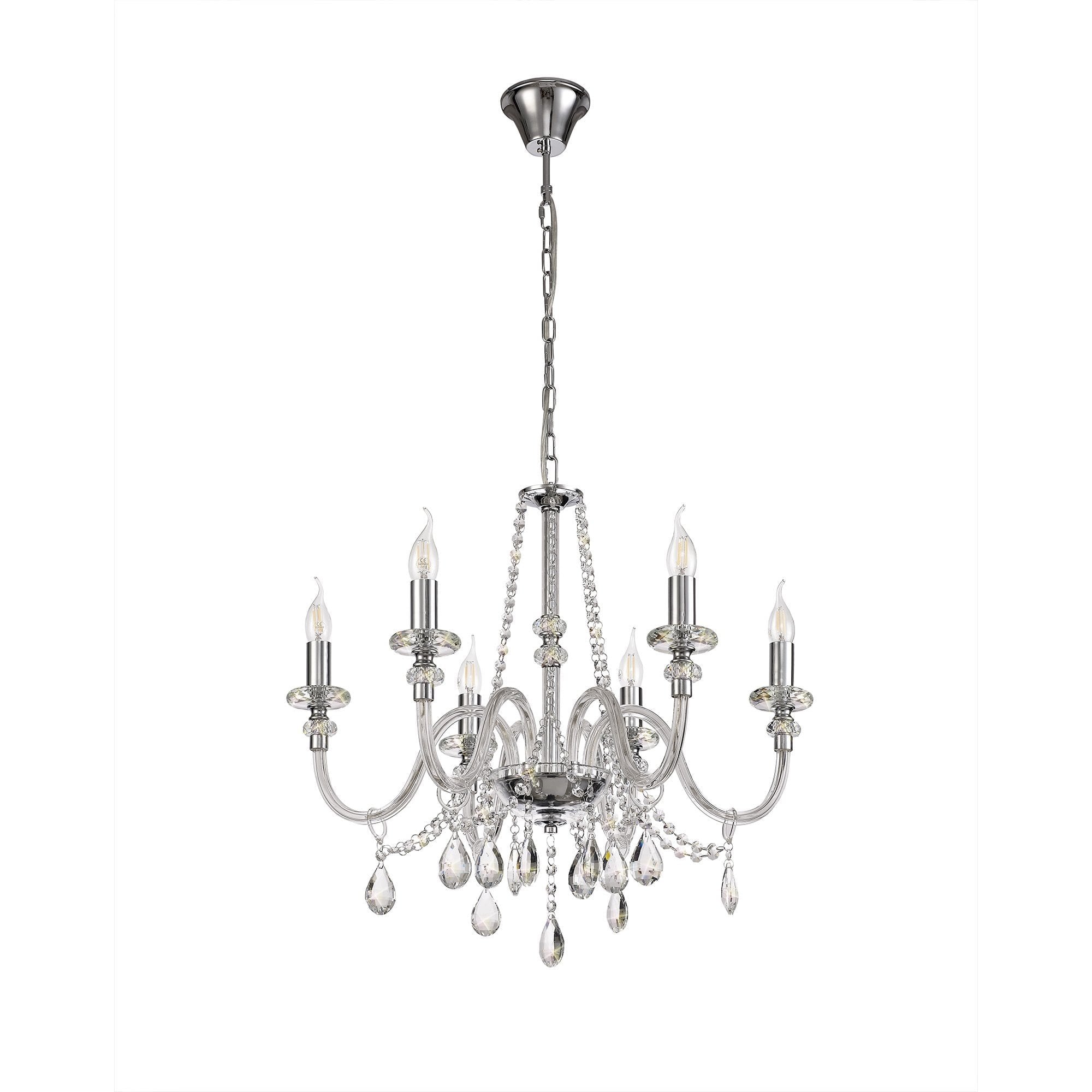 Traditional Chrome and Crystal Chandelier Pendant 6 Light