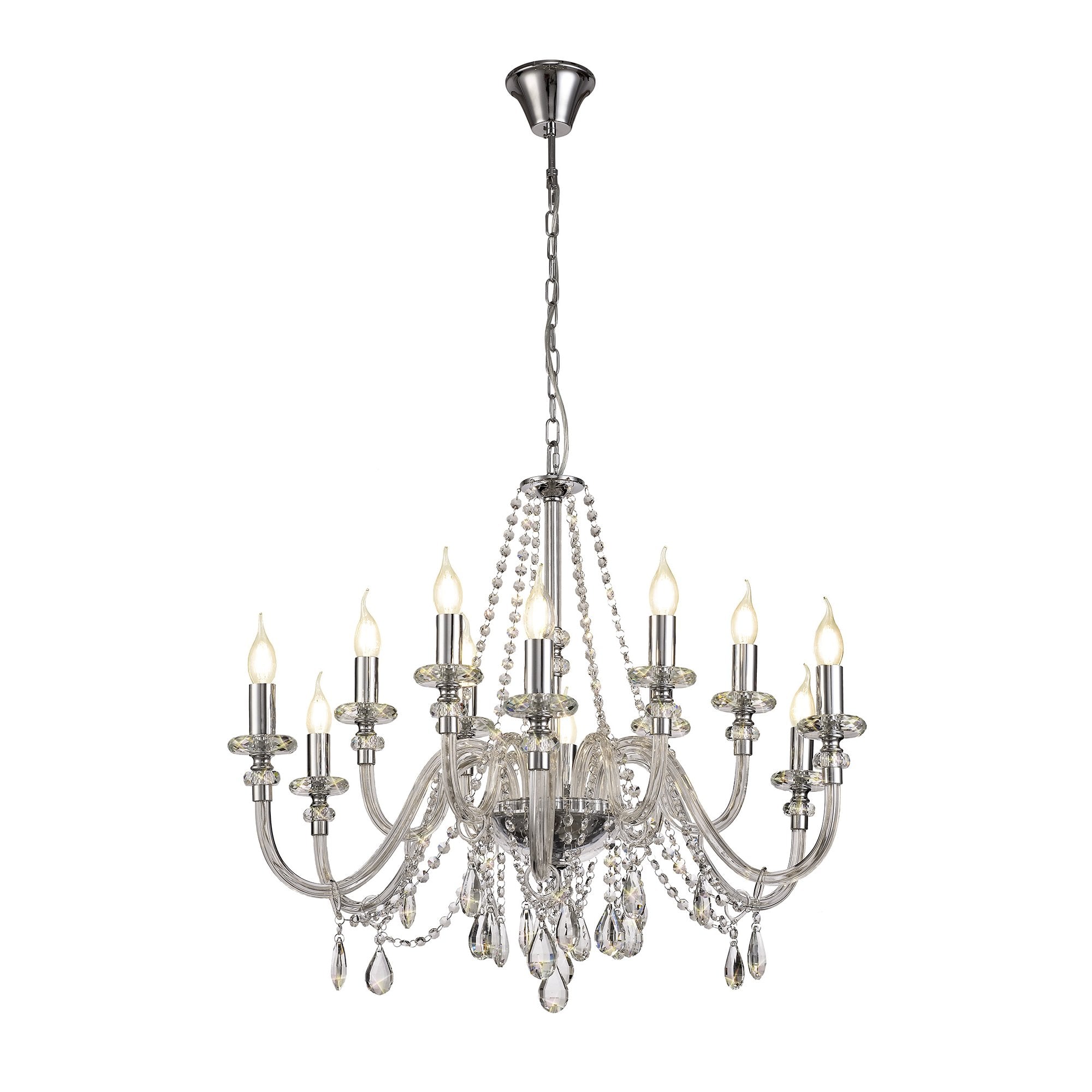 Clear Crystal Chrome Chandelier Pendant, 12 Light