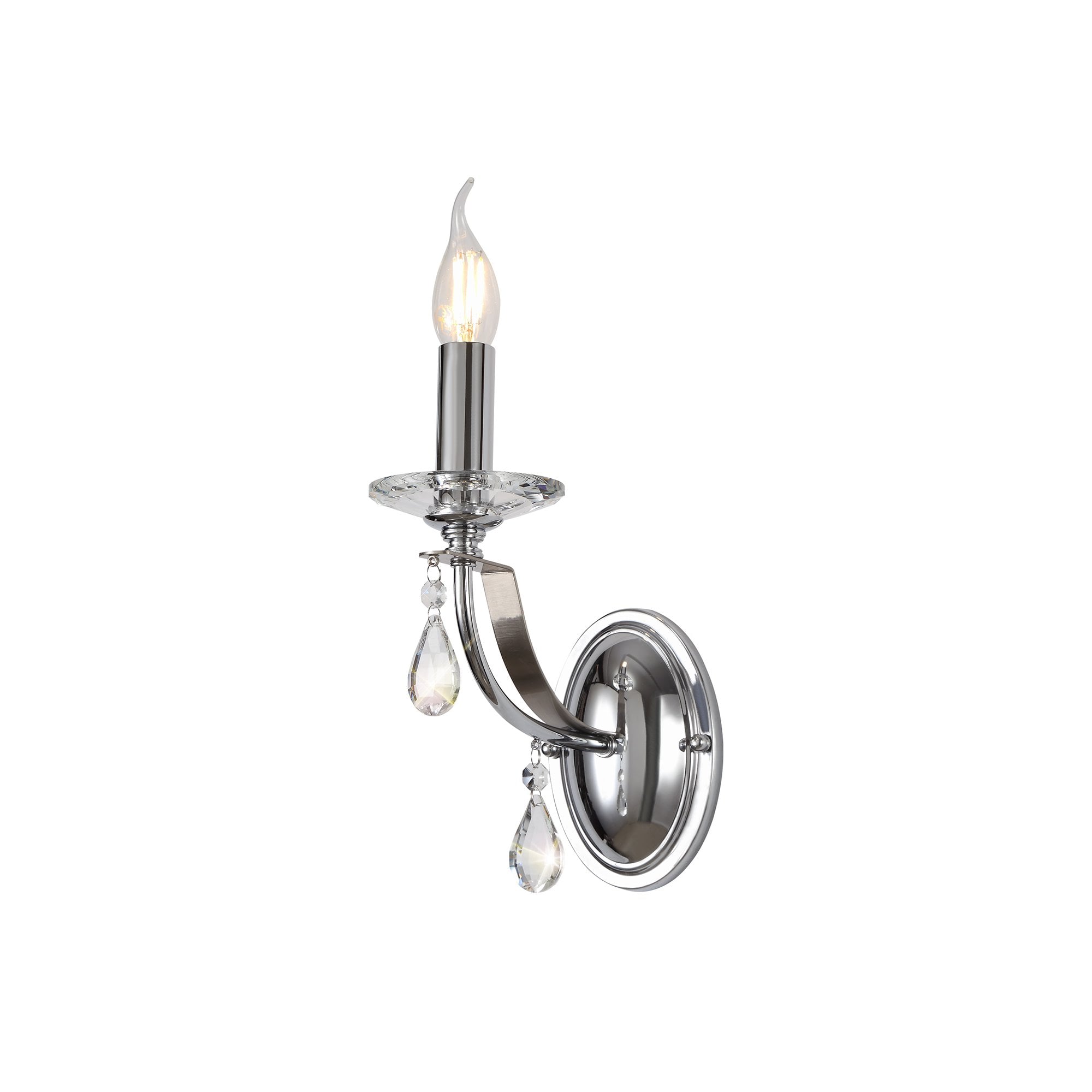 Wall Lamp 1 Light E14, Polished Chrome/Satin Nickel/Clear Crystal