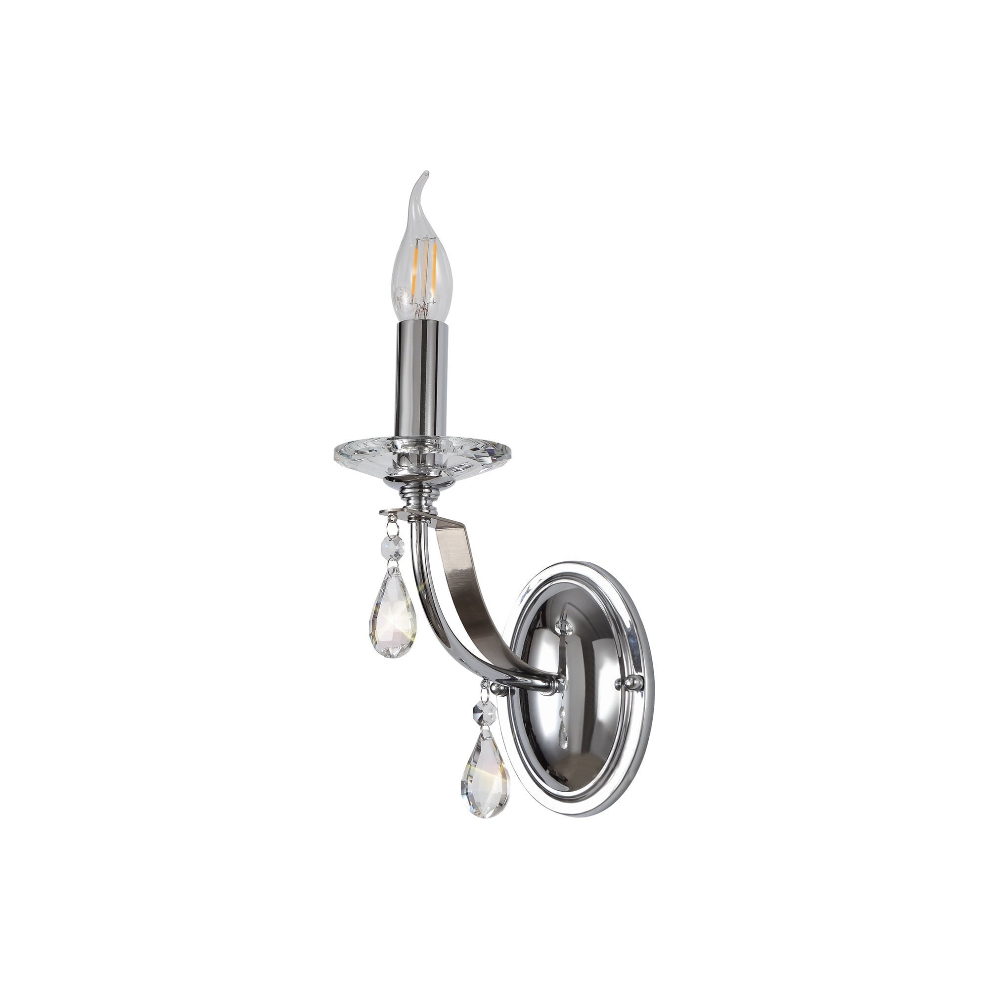 Wall Lamp 1 Light E14, Polished Chrome/Satin Nickel/Clear Crystal