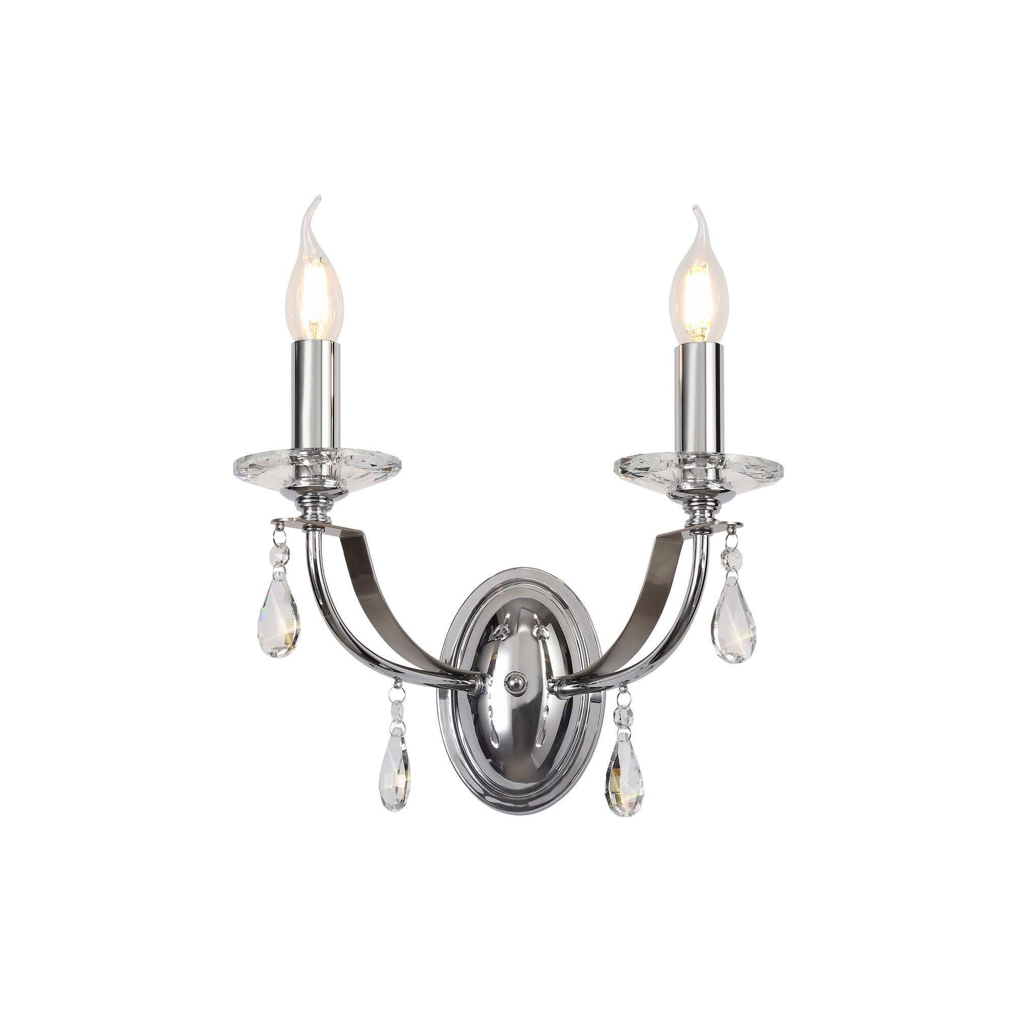 Wall Lamp 2 Light E14, Polished Chrome/Satin Nickel/Clear Crystal