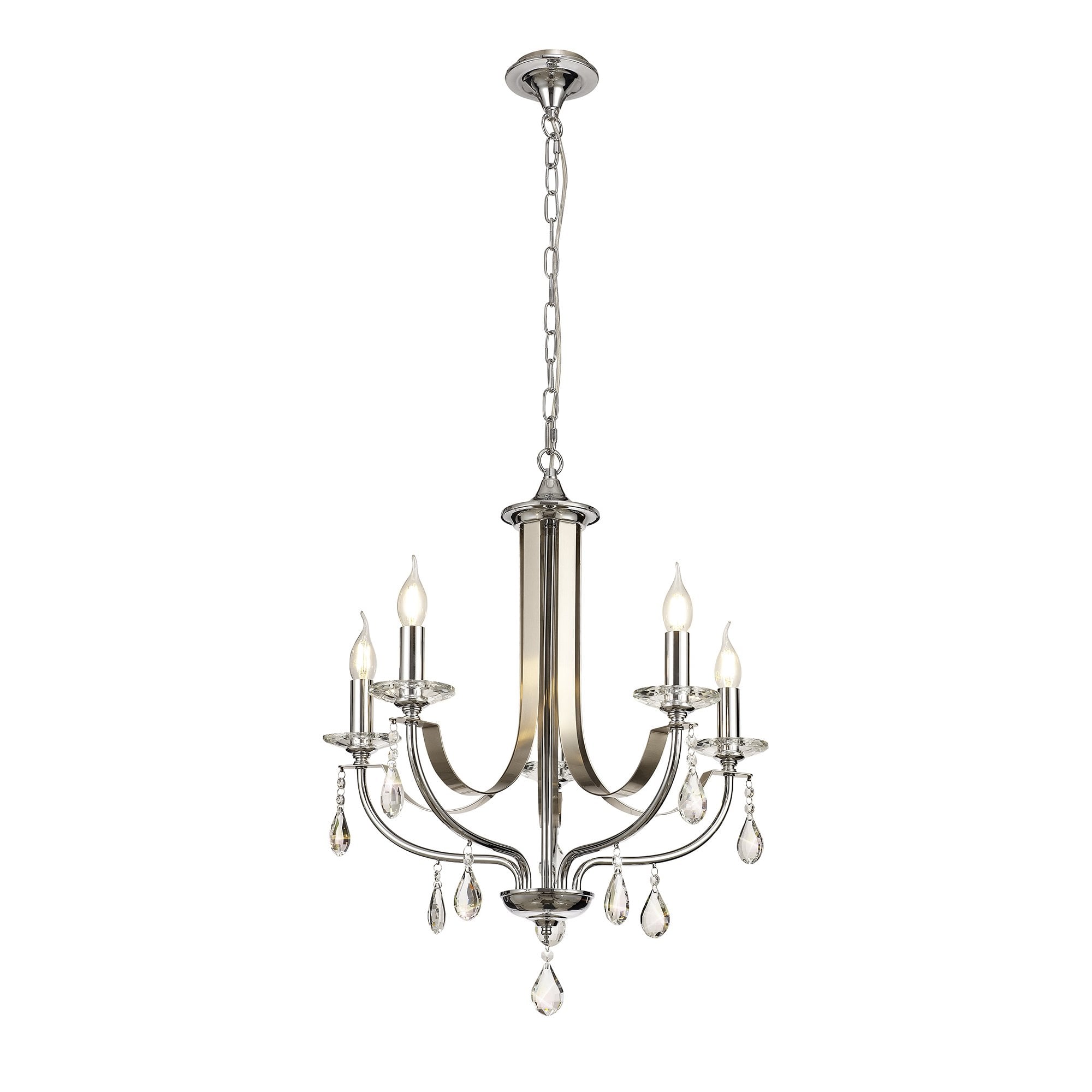 Pendant 5 Light E14, Polished Chrome & Satin Nickel/Clear Crystal