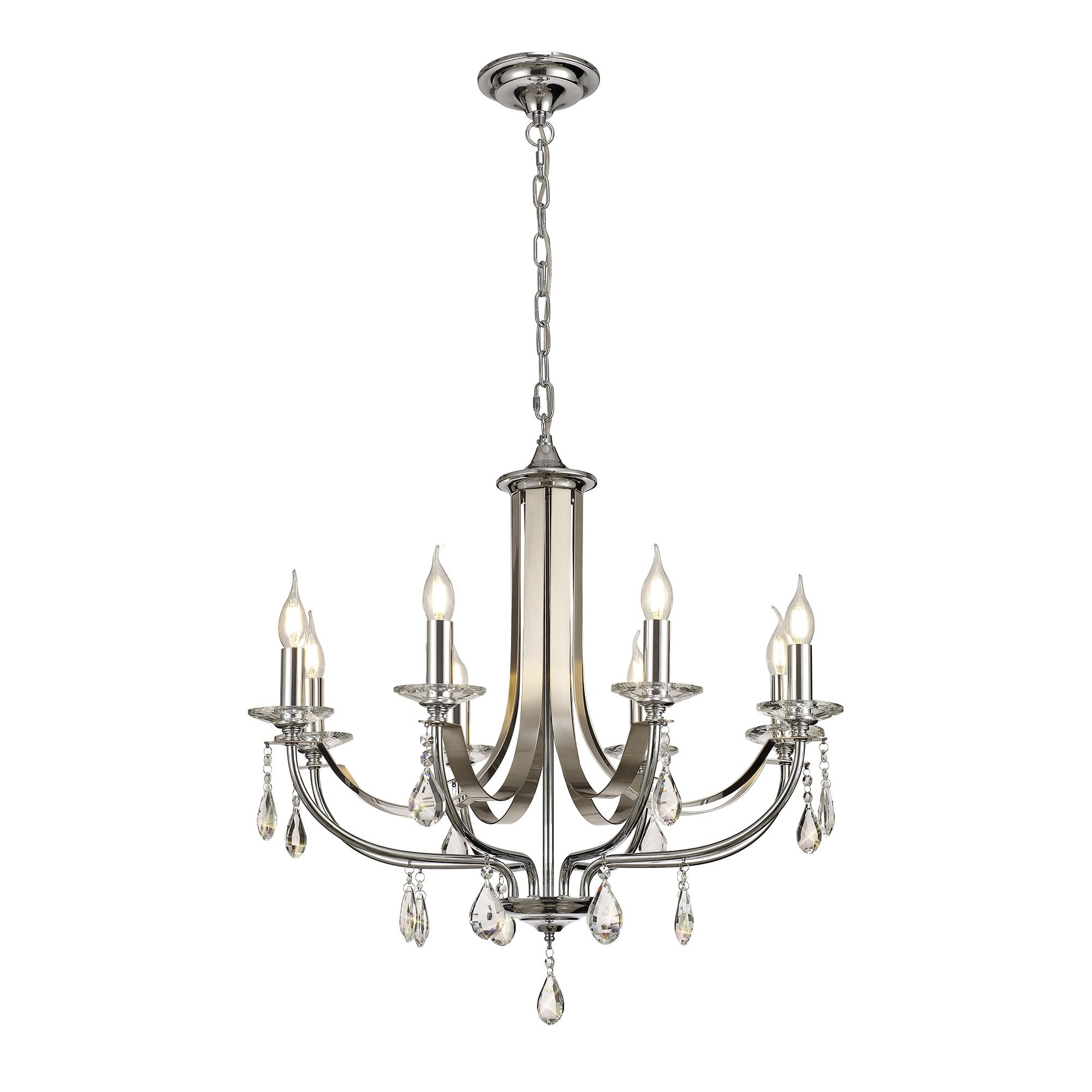 Pendant 8 Light E14 Polished Chrome/Satin Nickel/Clear Crystal