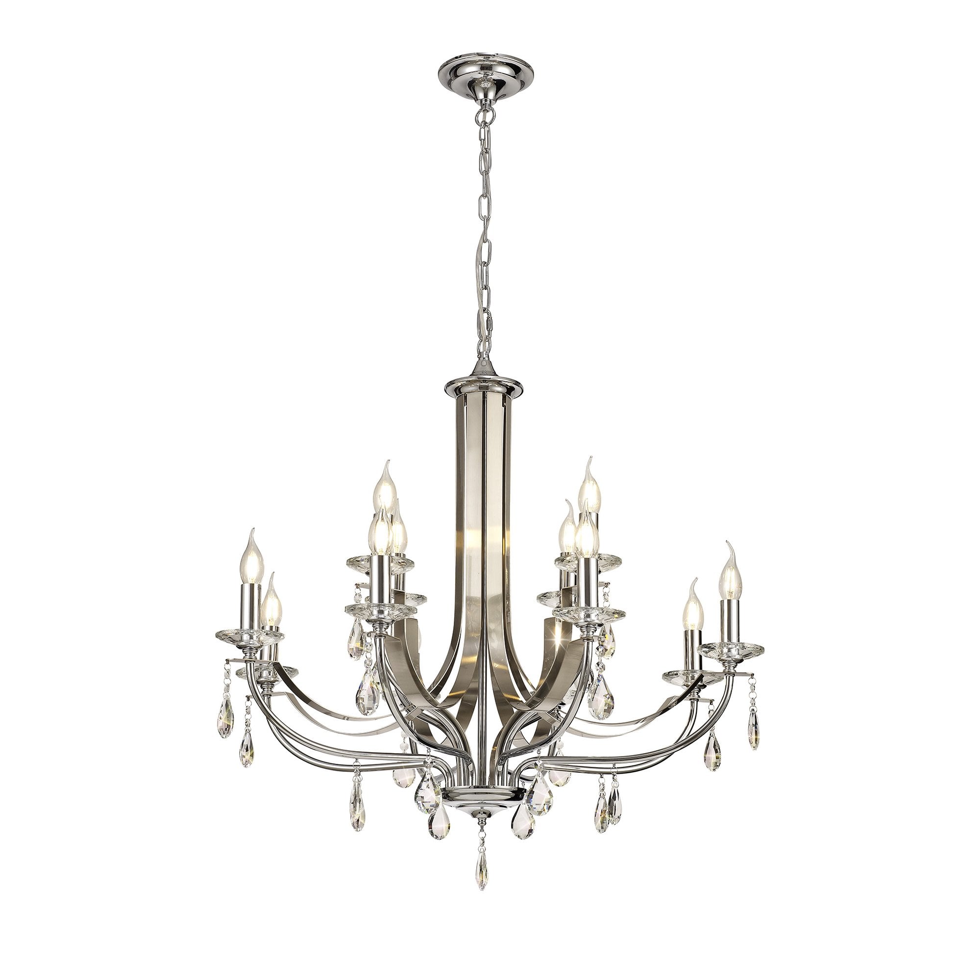 Pendant 12 Light E14 Polished Chrome/Satin Nickel/Clear Crystal