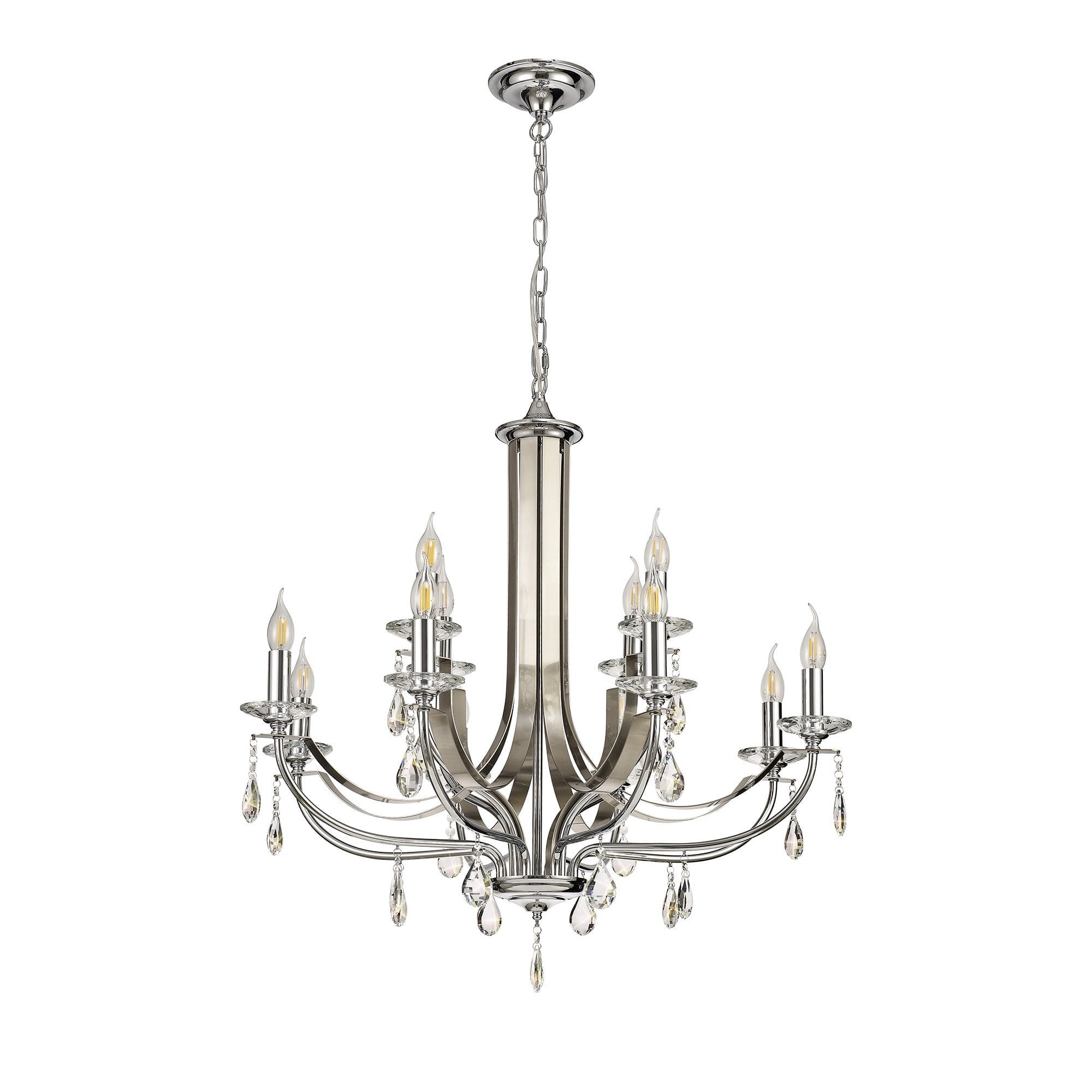 Pendant 12 Light E14 Polished Chrome/Satin Nickel/Clear Crystal