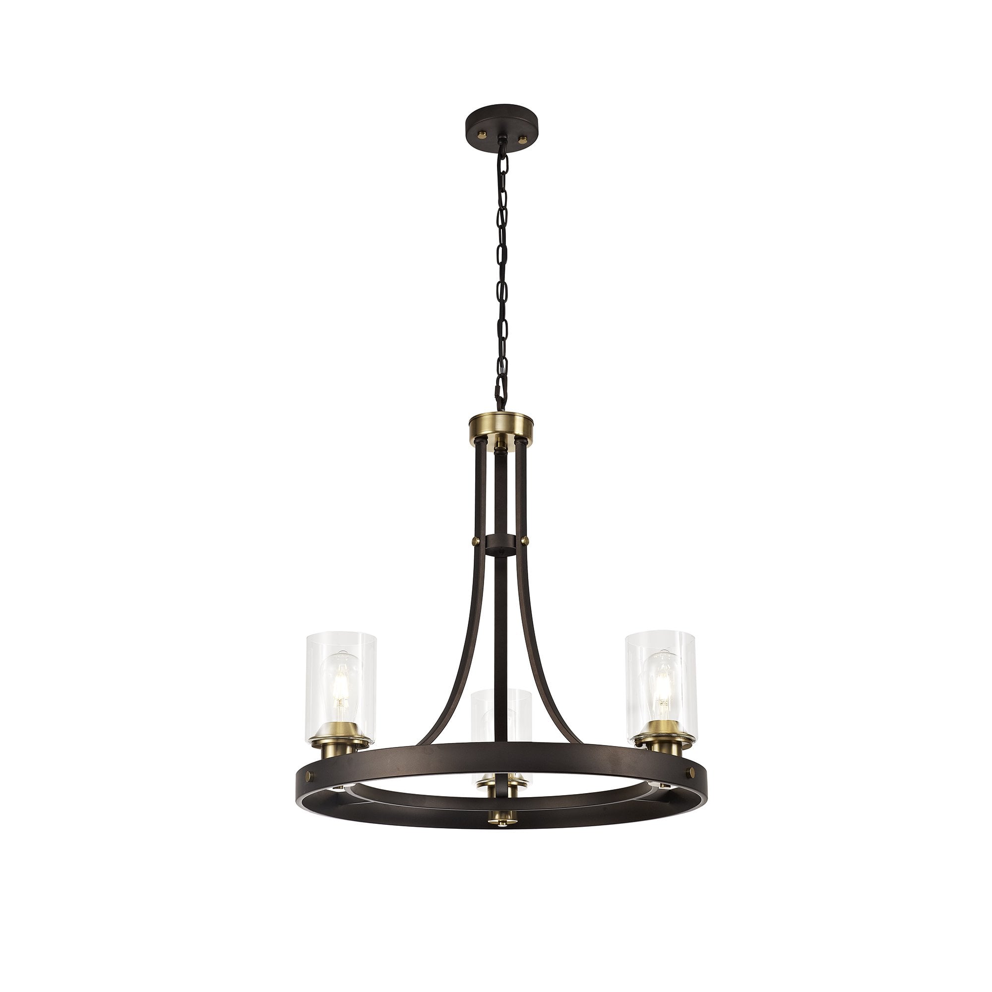 Pendant 3 Light E27, Brown Oxide/Bronze With Clear Glass Shades