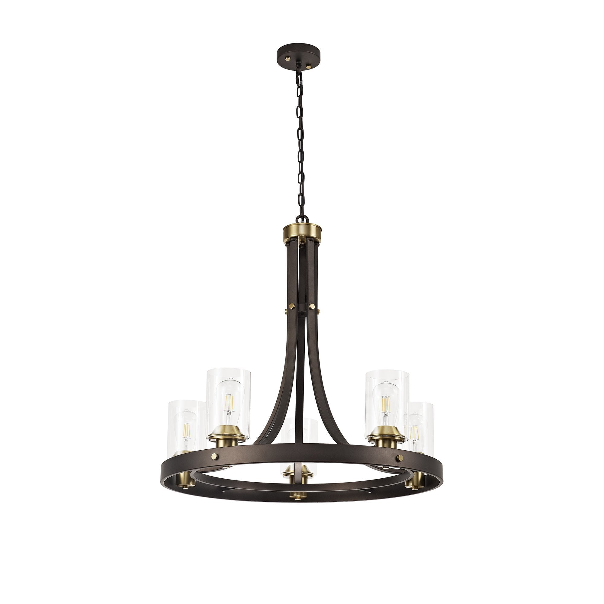 Pendant 5 Light E27, Brown Oxide/Bronze With Clear Glass Shades