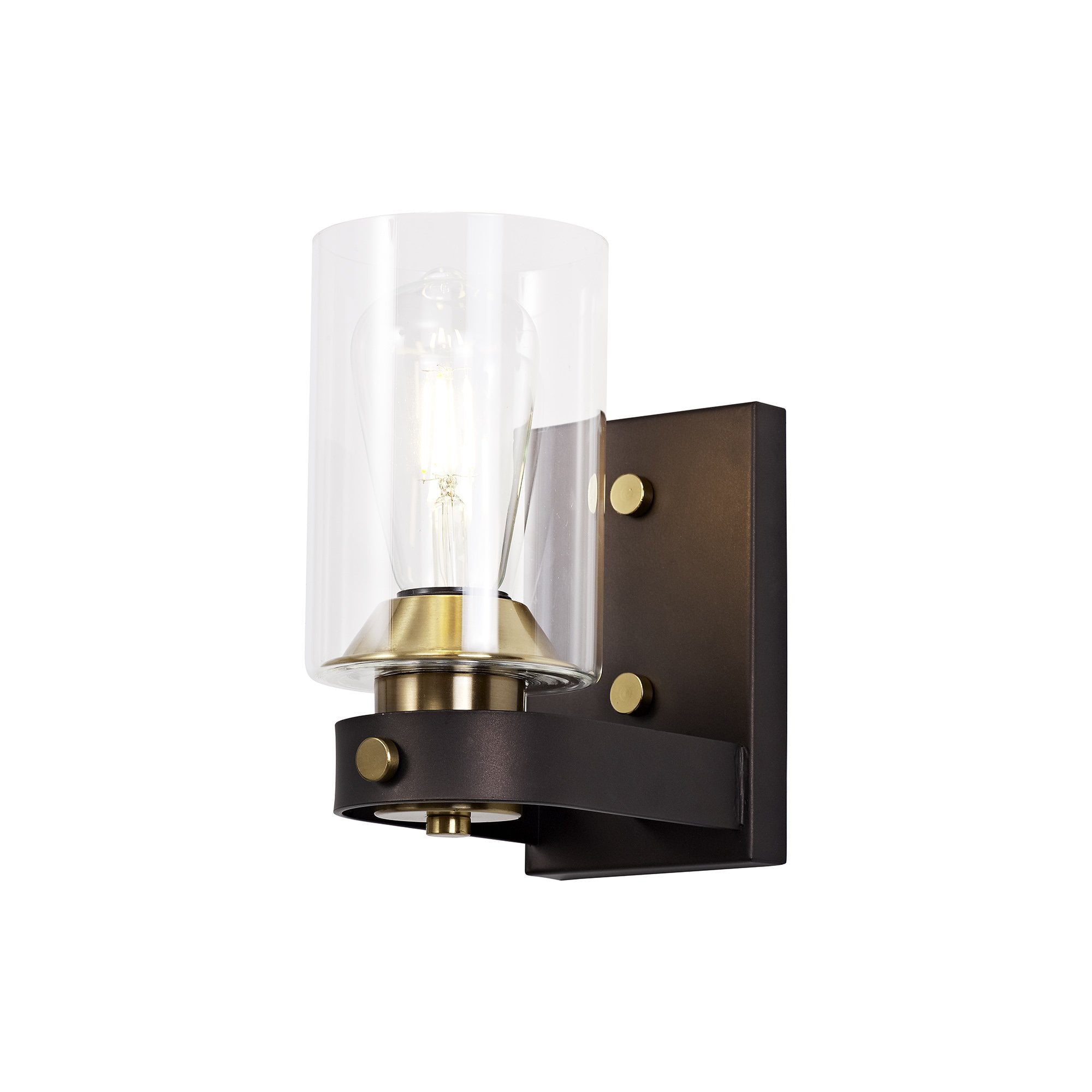 Wall Lamp 1 Light E27, Brown Oxide/Bronze With Clear Glass Shades