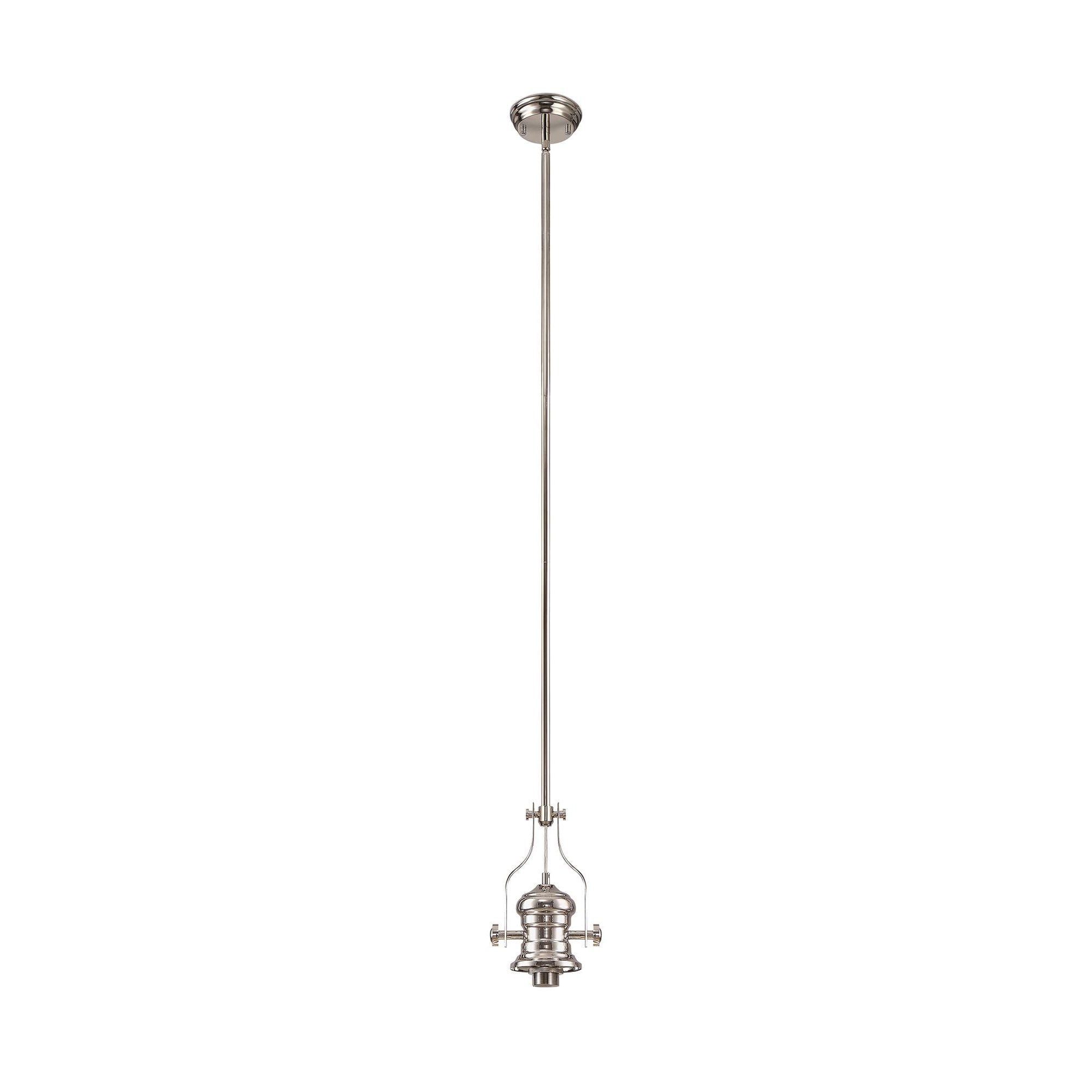 Pendant With 30cm Flat Round Patterned Shade, 1 x E27, Polished Nickel/Clear Glass