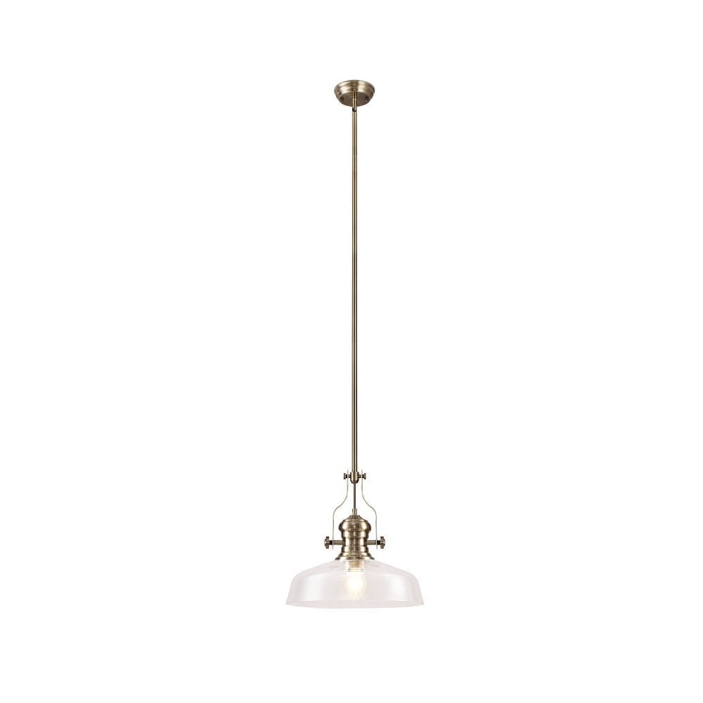 Pendant With 38cm Flat Round Shade, 1 x E27, Polished Nickel/Clear Glass