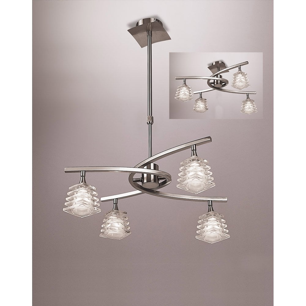 Keops Telescopic Pendant Semi Flush Convertible 4 Light G9, Satin Nickel