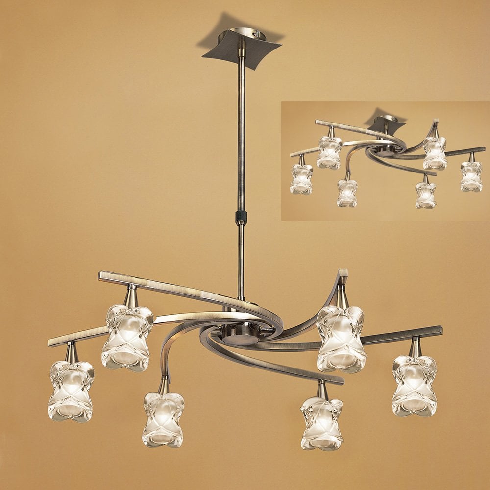 Rosa Del Desierto TelescopicPendant Semi Flush Convertible 6 Light G9, Antique Brass