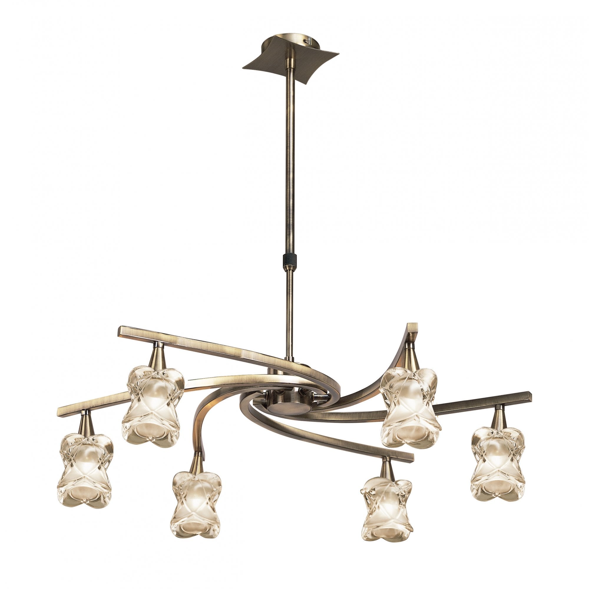 Rosa Del Desierto TelescopicPendant Semi Flush Convertible 6 Light G9, Antique Brass