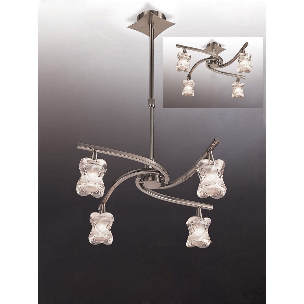 Rosa Del Desierto Telescopic Pendant Semi Flush Convertible 4 Light G9, Satin Nickel