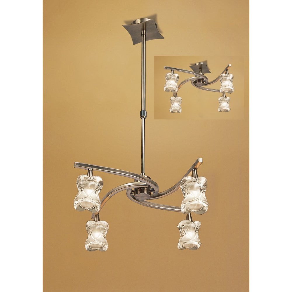 Rosa Del Desierto Telescopic Pendant Semi Flush Convertible 4 Light G9, Antique Brass